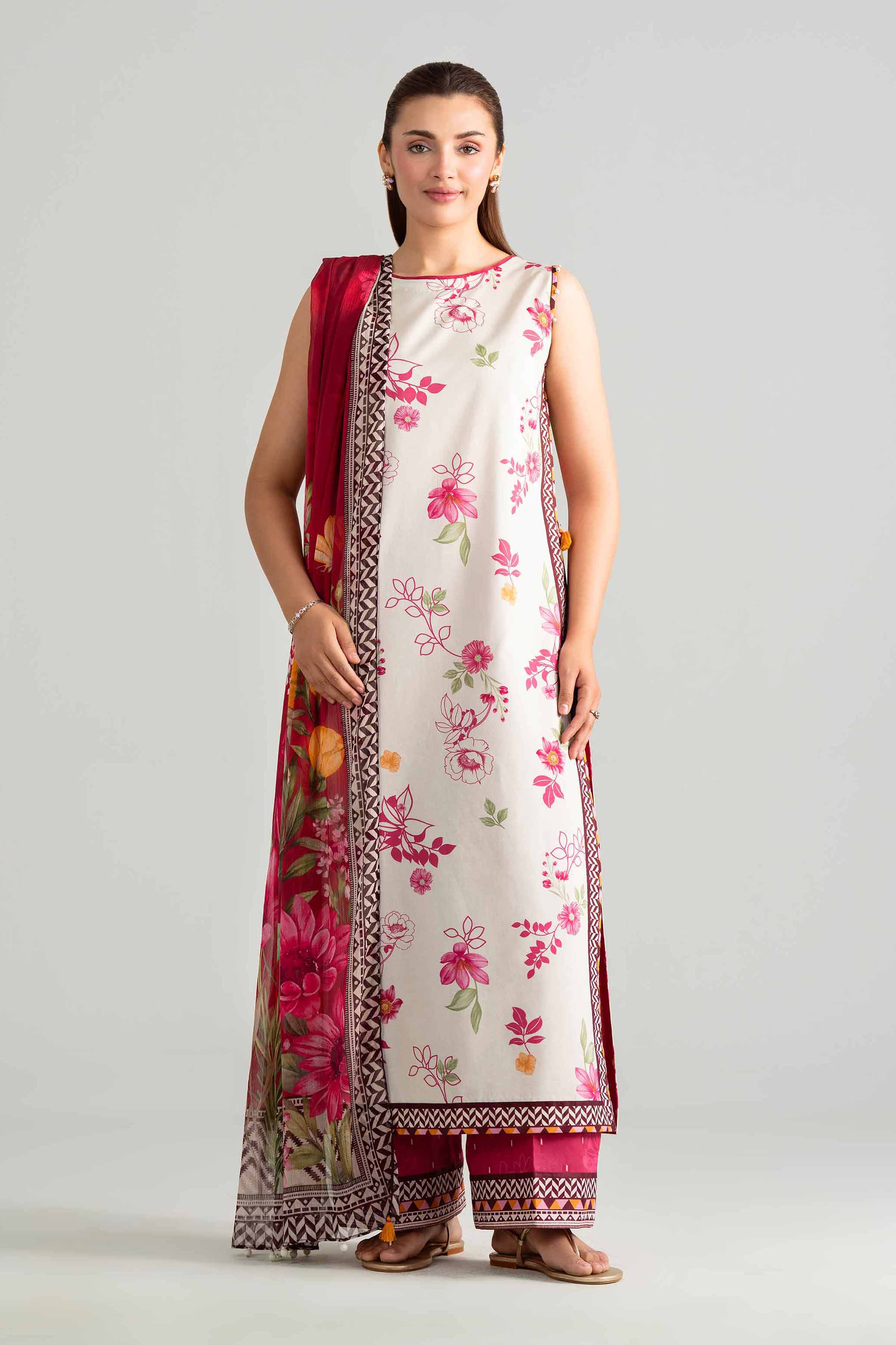 3 Piece - Digital Printed Suit - 42601908 Nishat UAE Beige Lawn 3PC Printed