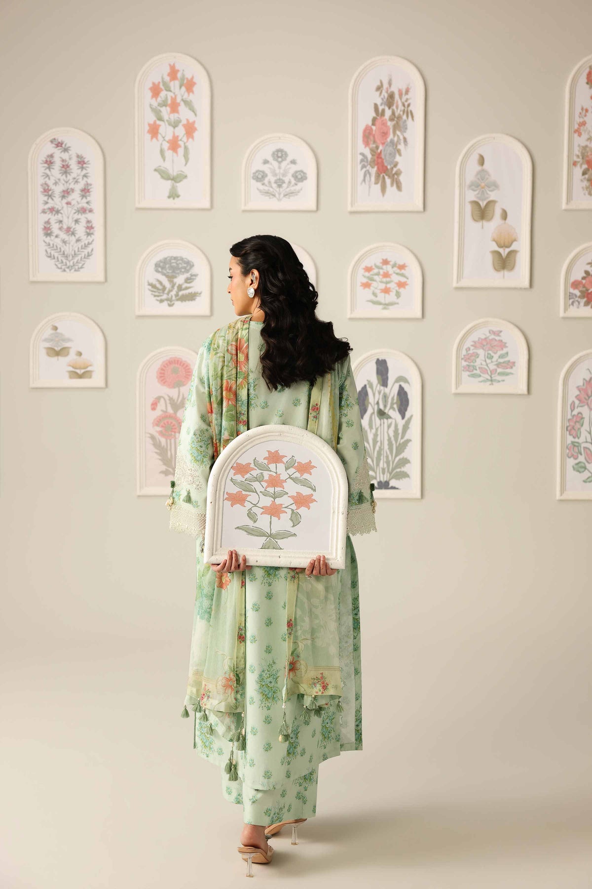 NISHAT UAE 3Pc Embroidered Unstitched Women Green Lawn Suit