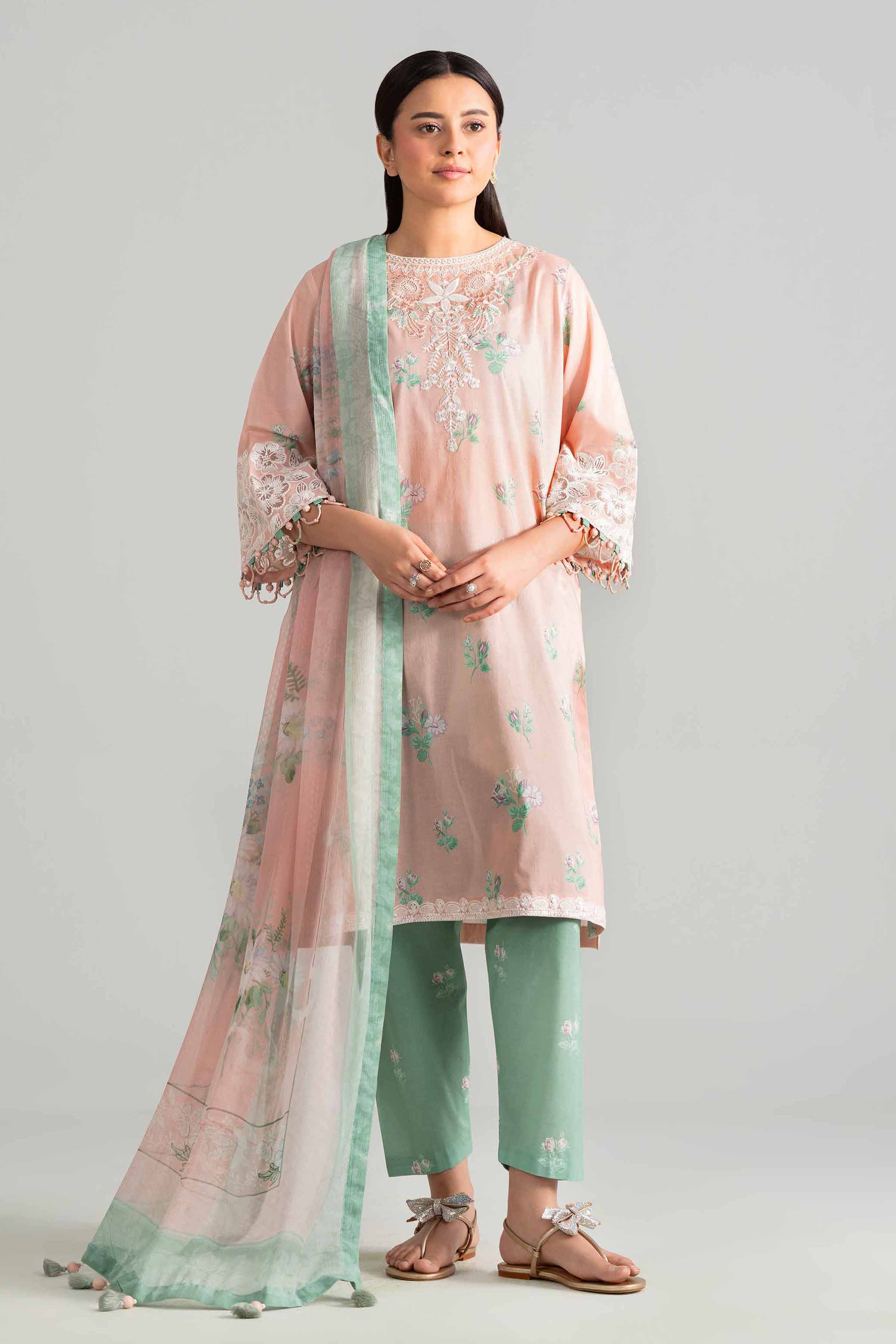 3 Piece - Digital Printed Embroidered Suit - 42601910 Pink Lawn 3PC Embroidered