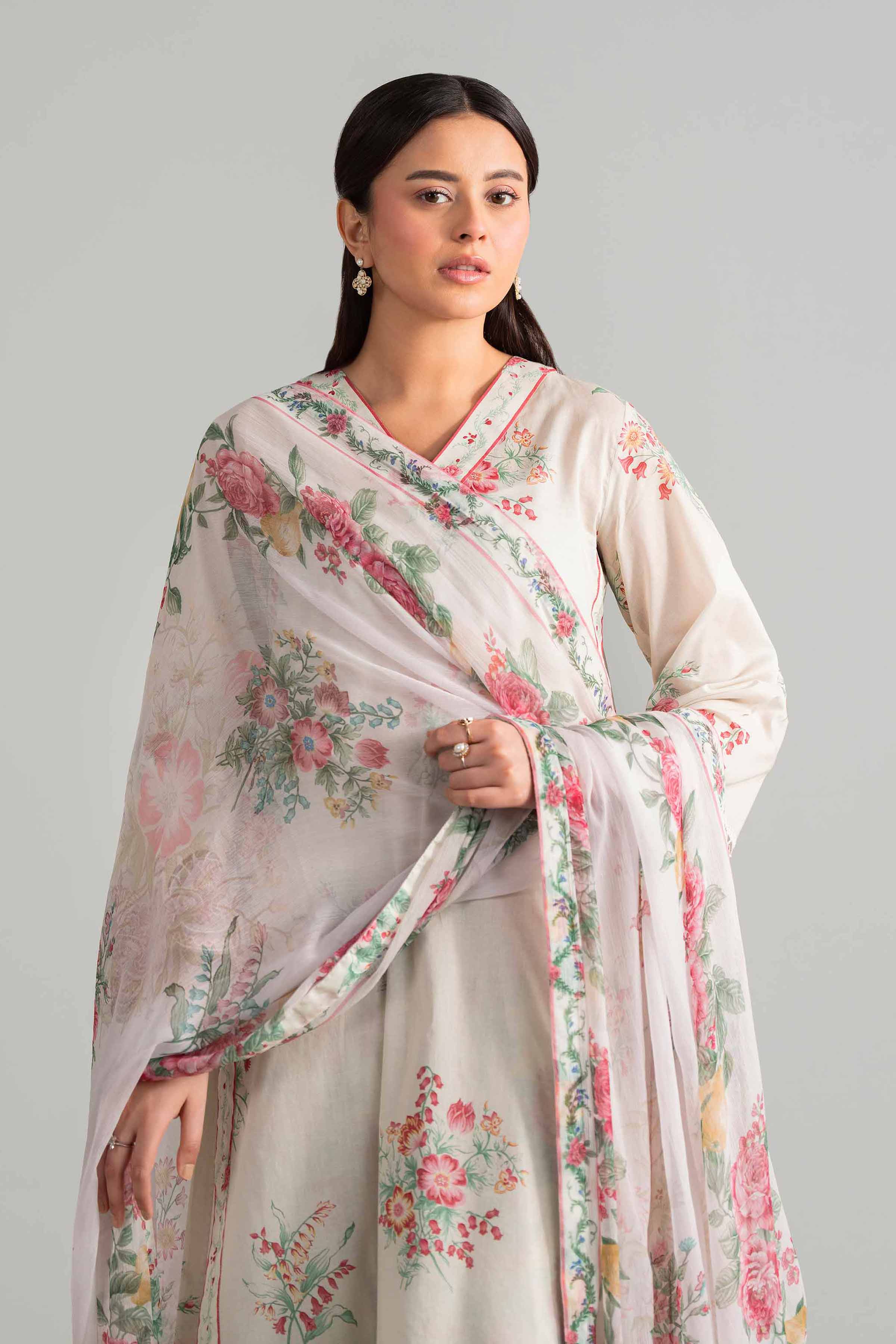 3 Piece - Digital Printed Embroidered Suit - 42601912 Beige Lawn 3PC Embroidered