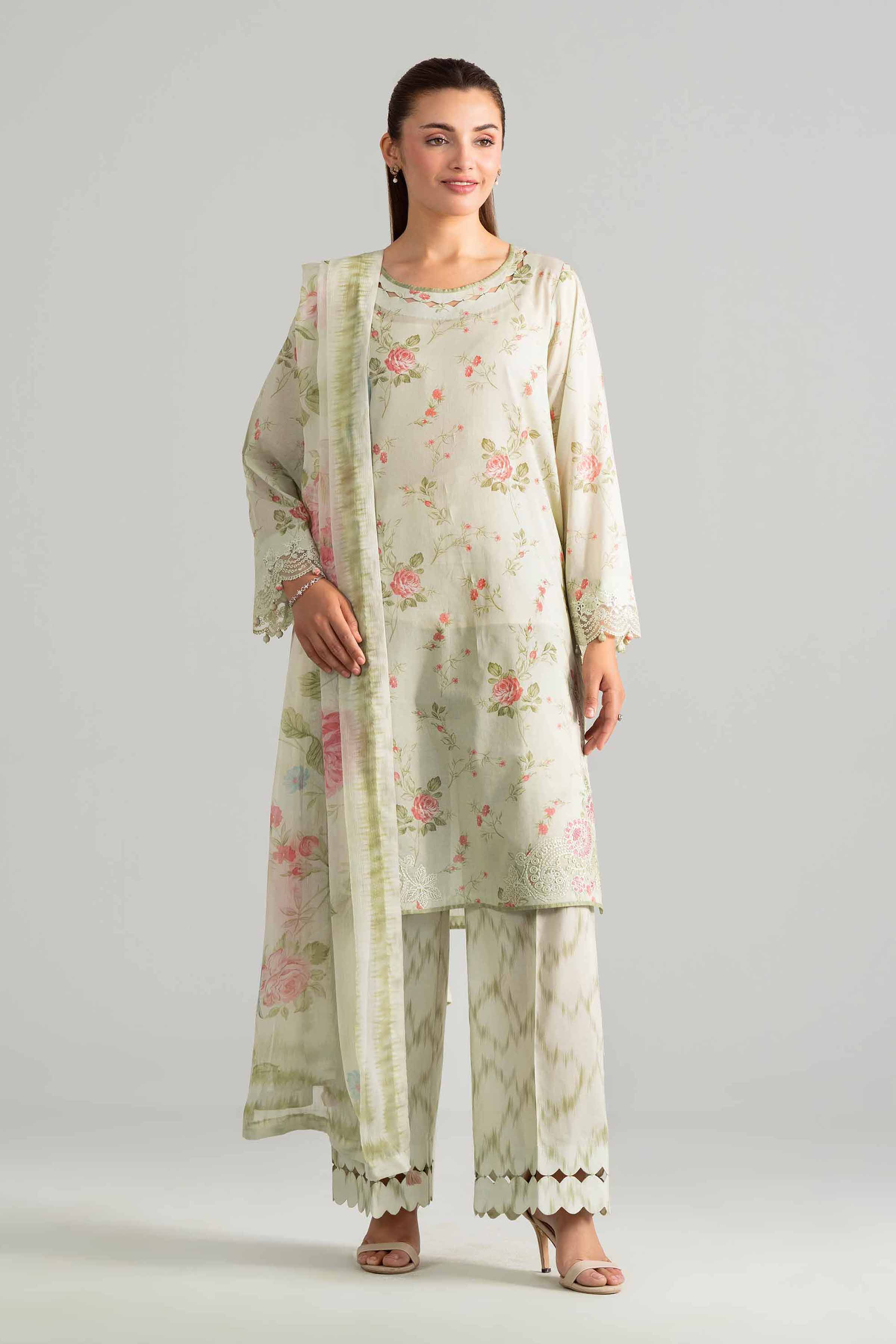 3 Piece - Digital Printed Embroidered Suit - 42601913 Green Lawn 3PC Embroidered