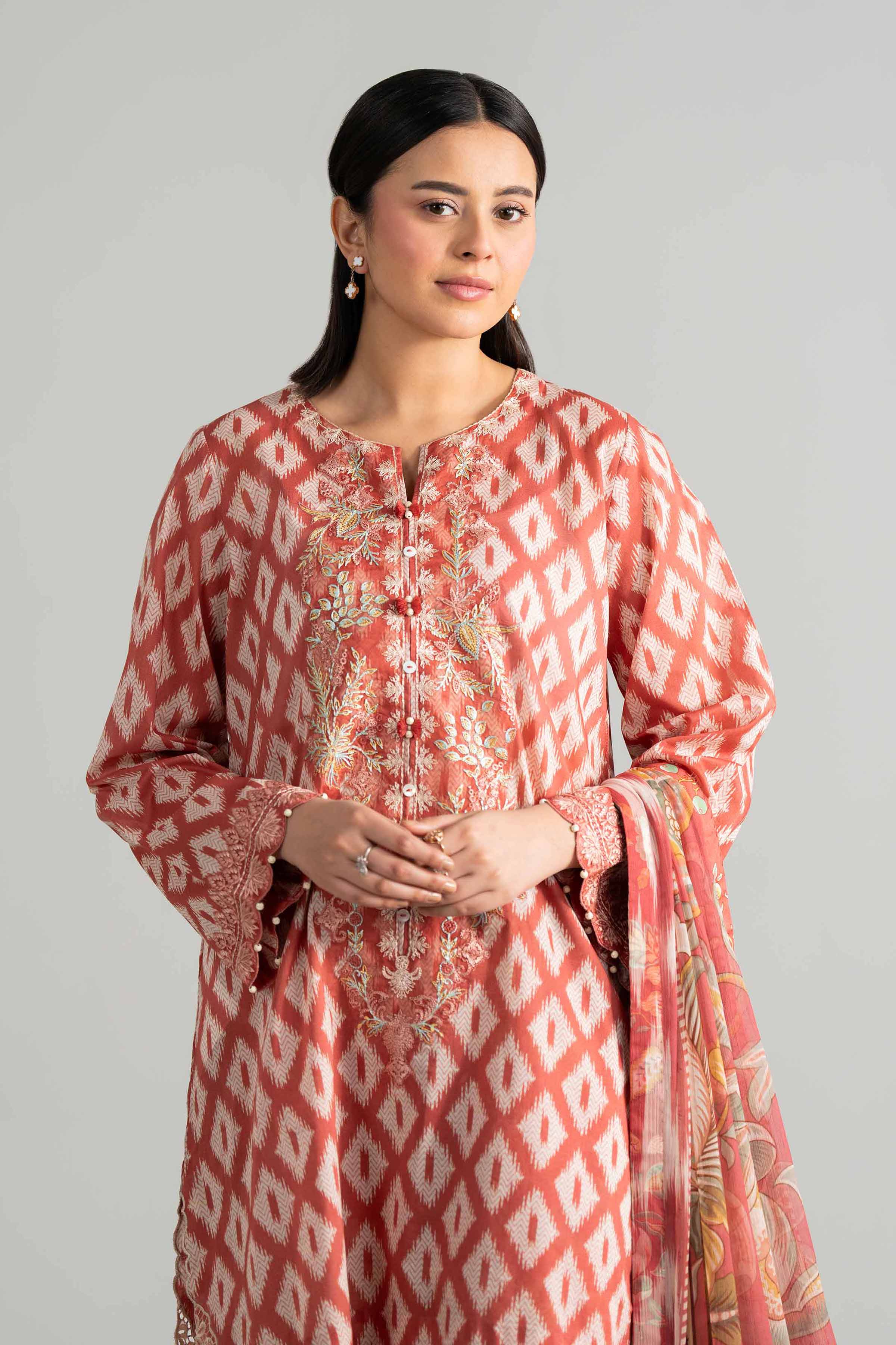 3 Piece - Digital Printed Embroidered Suit - 42601915 Brown Lawn 3PC Embroidered