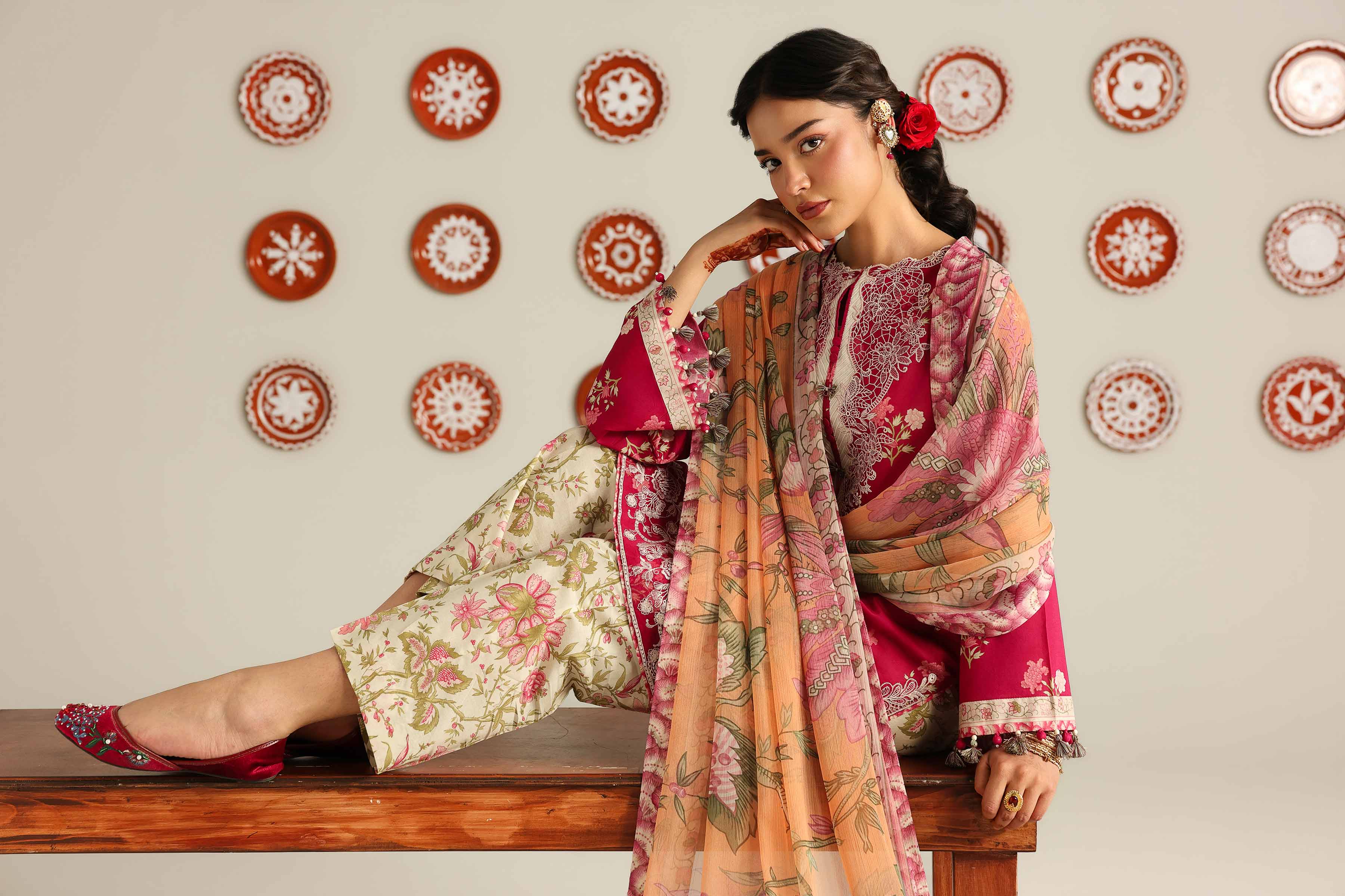 3 Piece - Digital Printed Embroidered Suit - 42601916 Maroon Lawn 3PC Embroidered