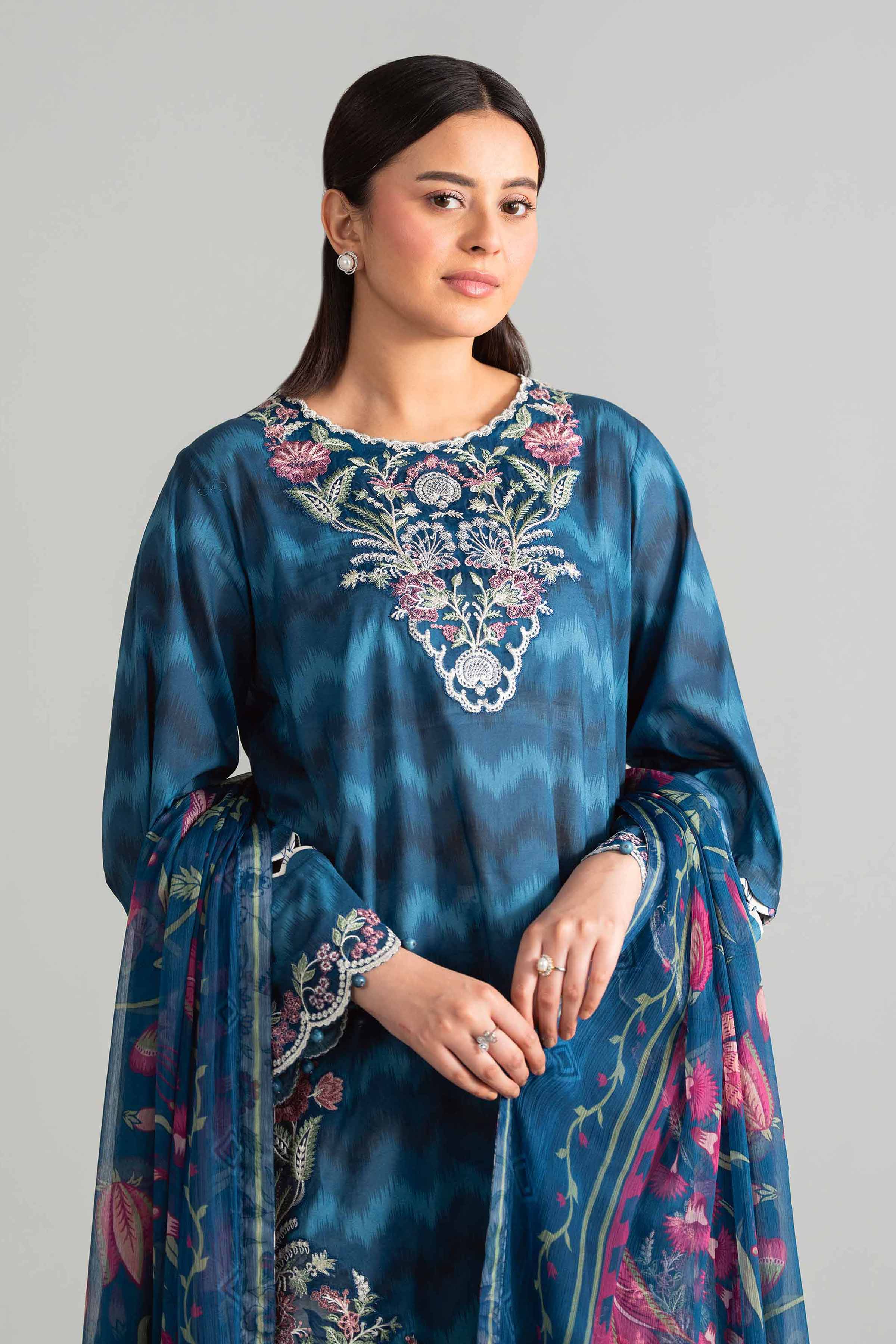 3 Piece - Digital Printed Embroidered Suit - 42601917 Blue Lawn 3PC Embroidered