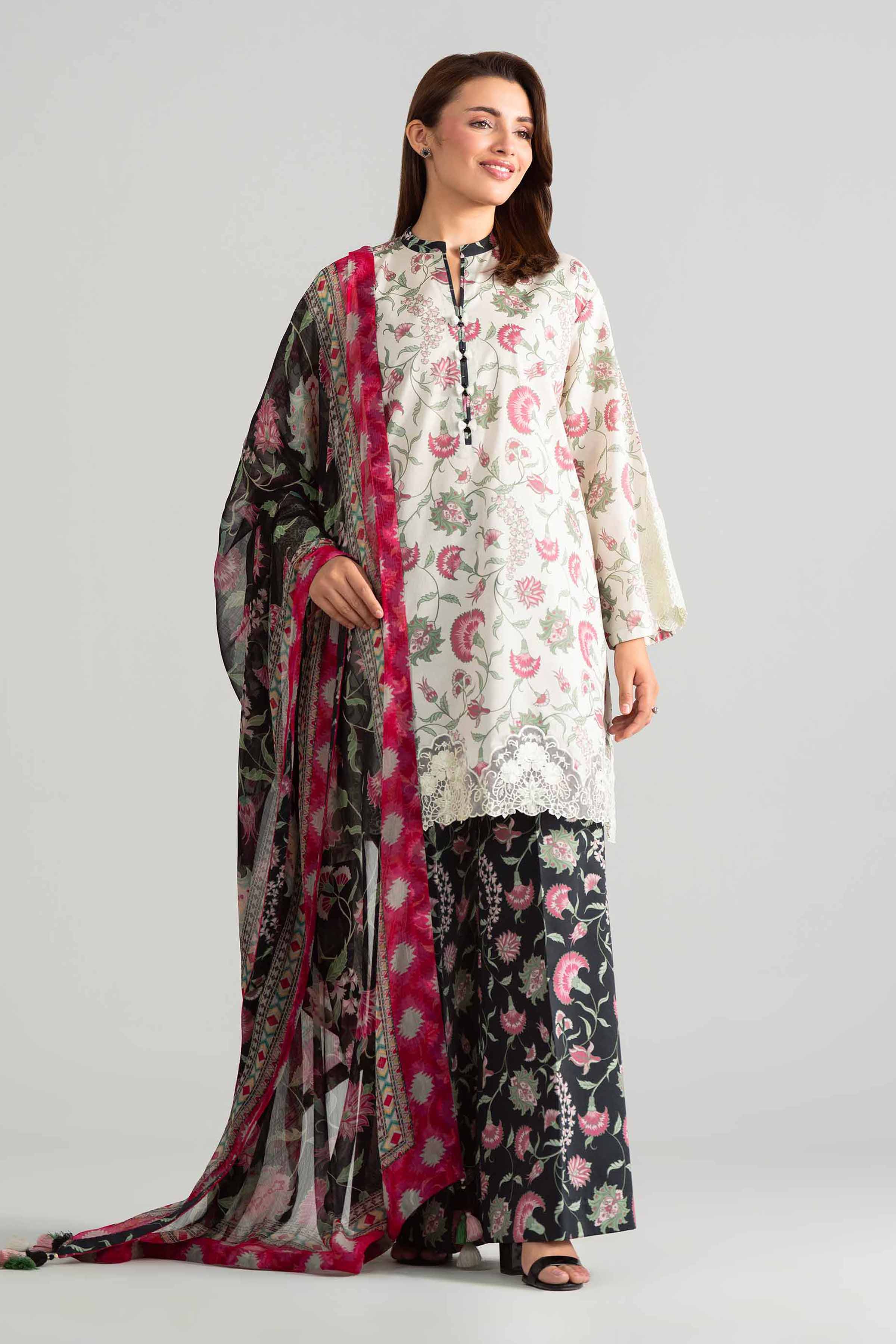 3 Piece - Digital Printed Embroidered Suit - 42601918 Nishat UAE Beige Lawn 3PC Embroidered