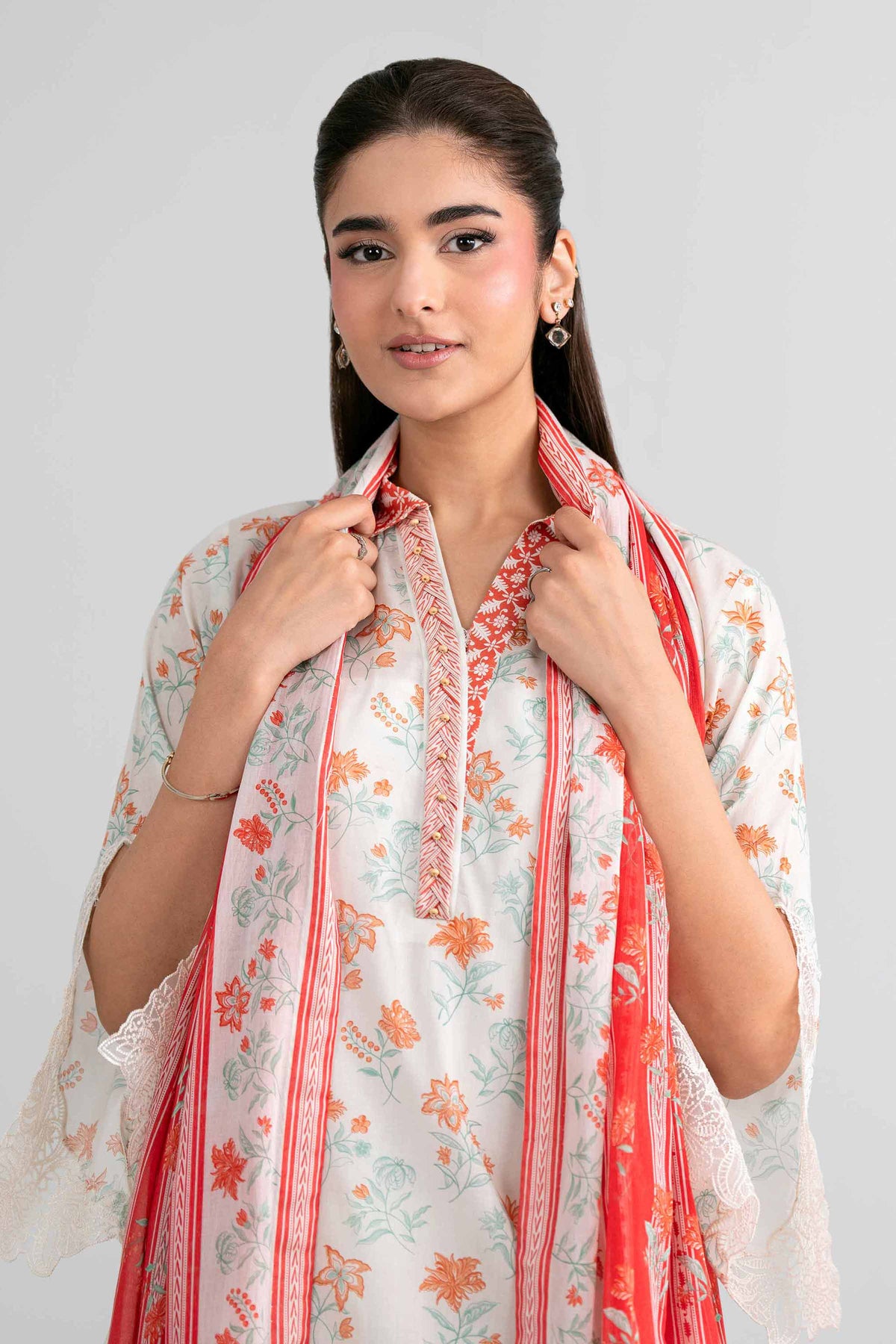 NISHAT UAE 3Pc Embroidered Unstitched Women Off White Lawn Suit
