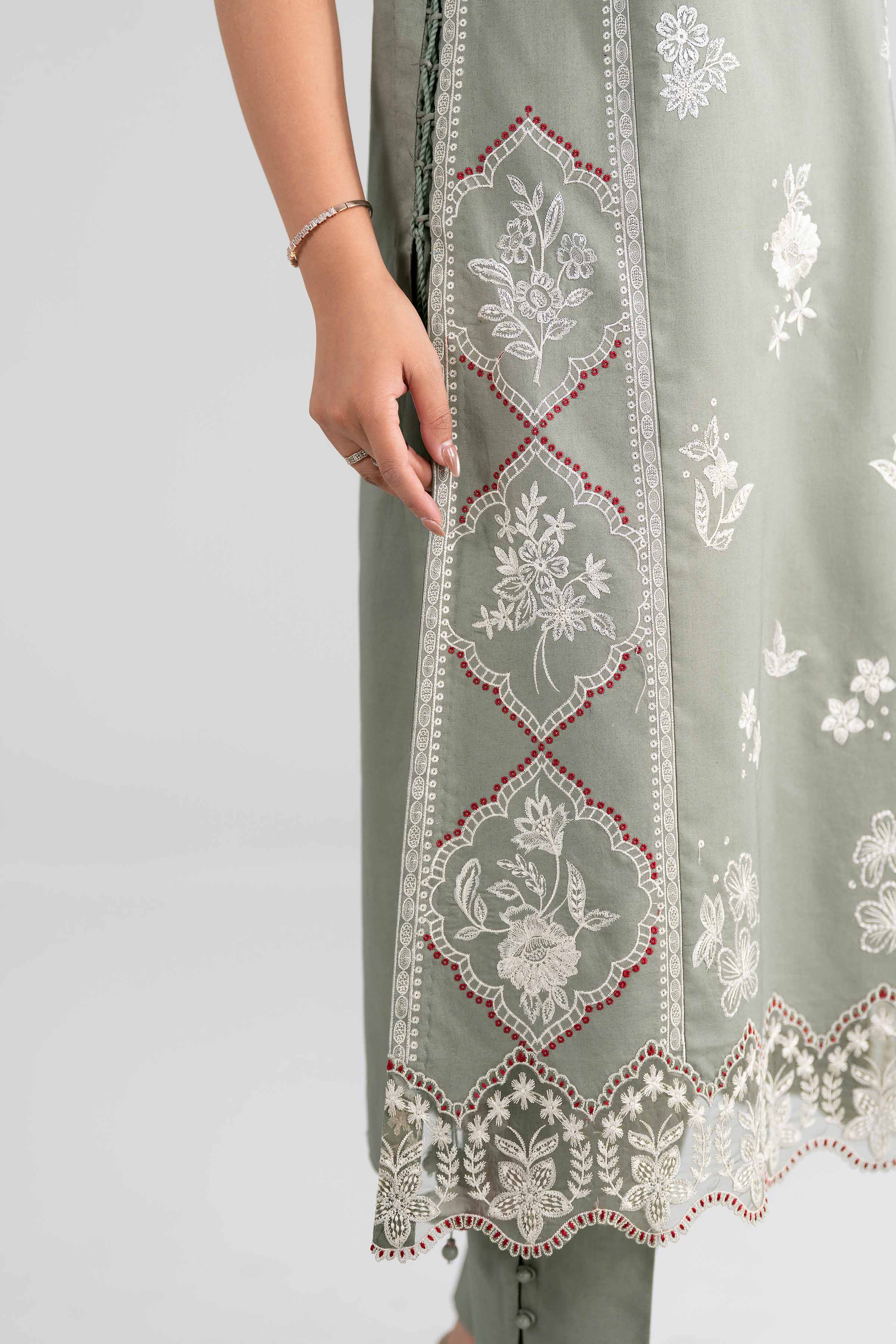 NISHAT UAE 3Pc Embroidered Unstitched Women Green Lawn Suit