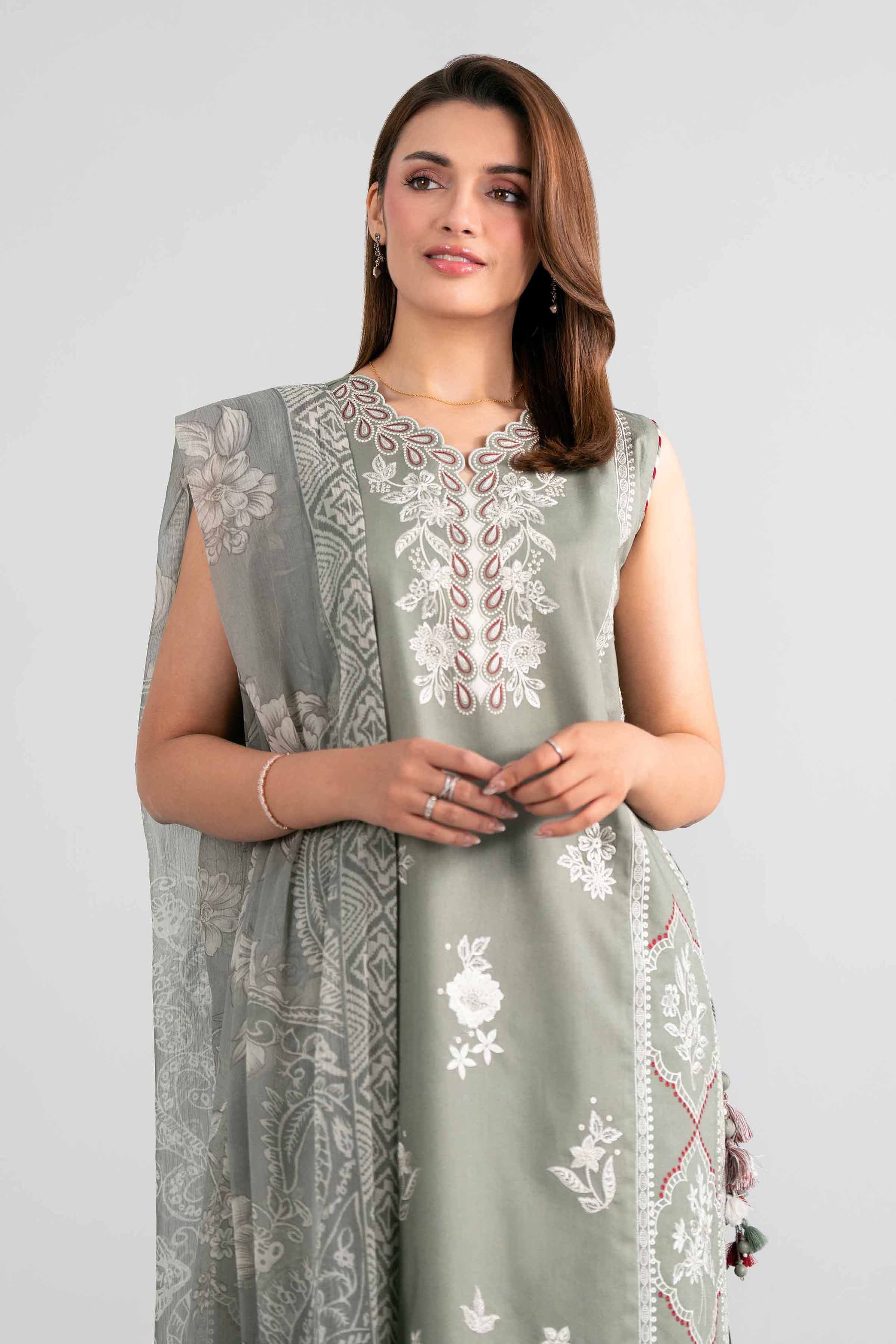 NISHAT UAE 3Pc Embroidered Unstitched Women Green Lawn Suit