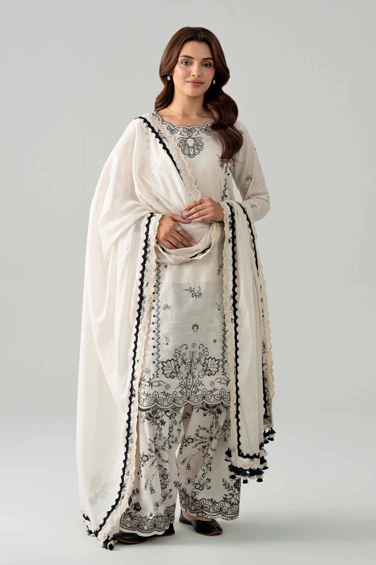 NISHAT UAE 3Pc Embroidered Unstitched Women Beige Lawn Suit