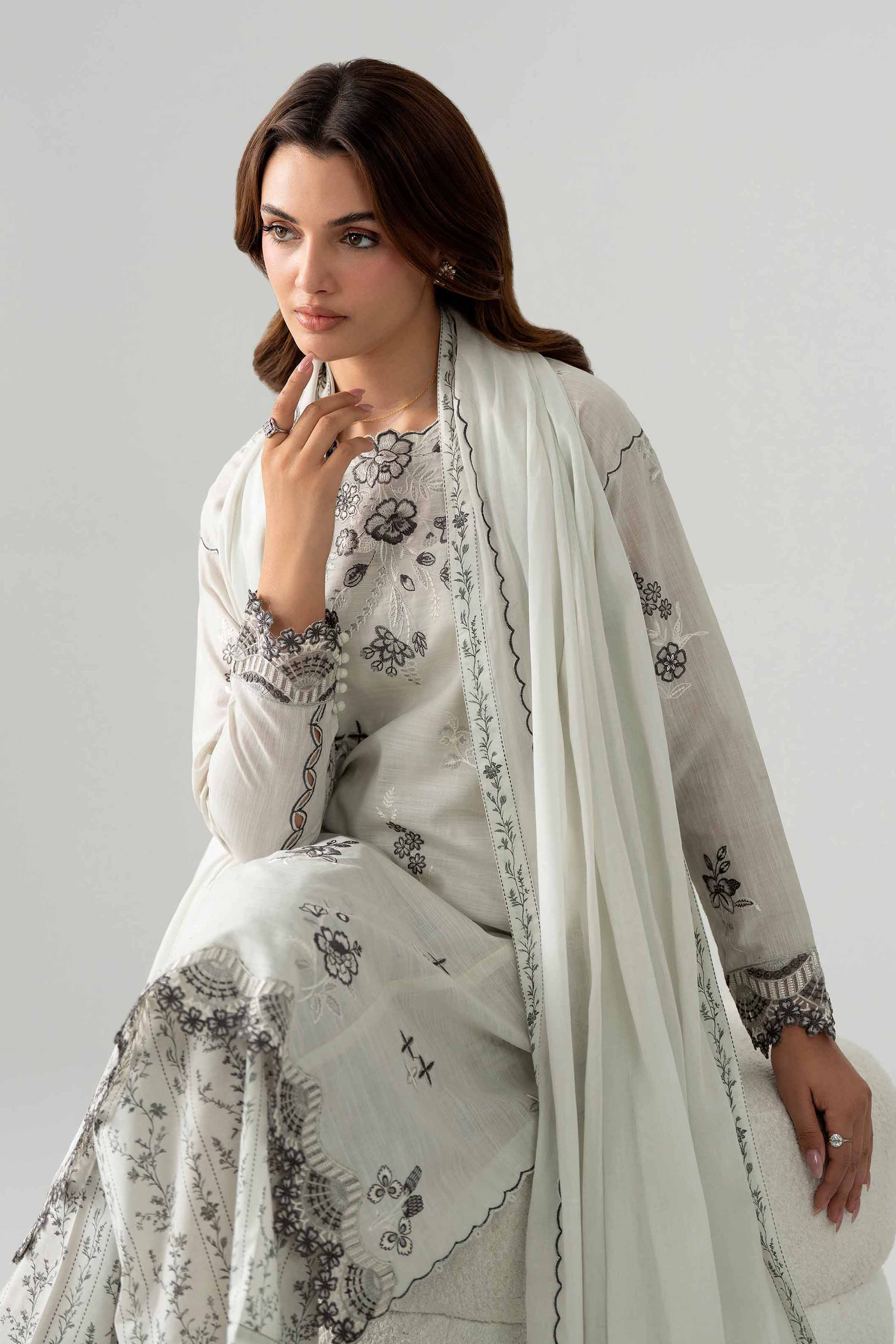 NISHAT UAE 3Pc Embroidered Unstitched Women White Lawn Suit