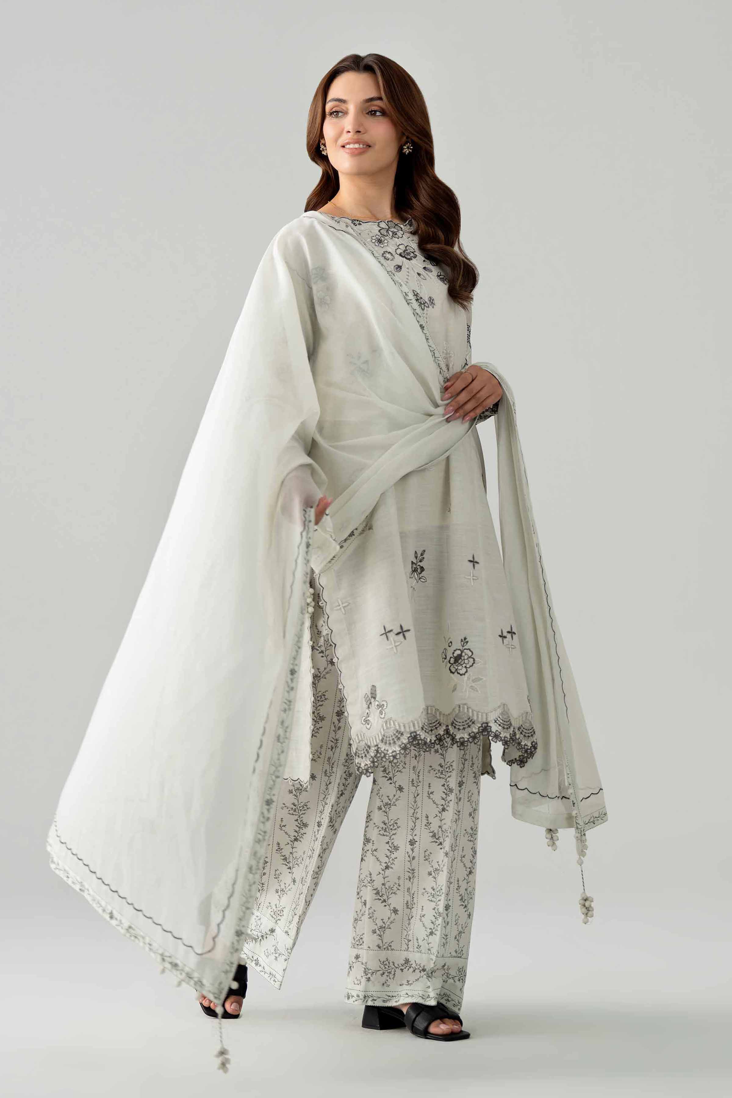 NISHAT UAE 3Pc Embroidered Unstitched Women White Lawn Suit