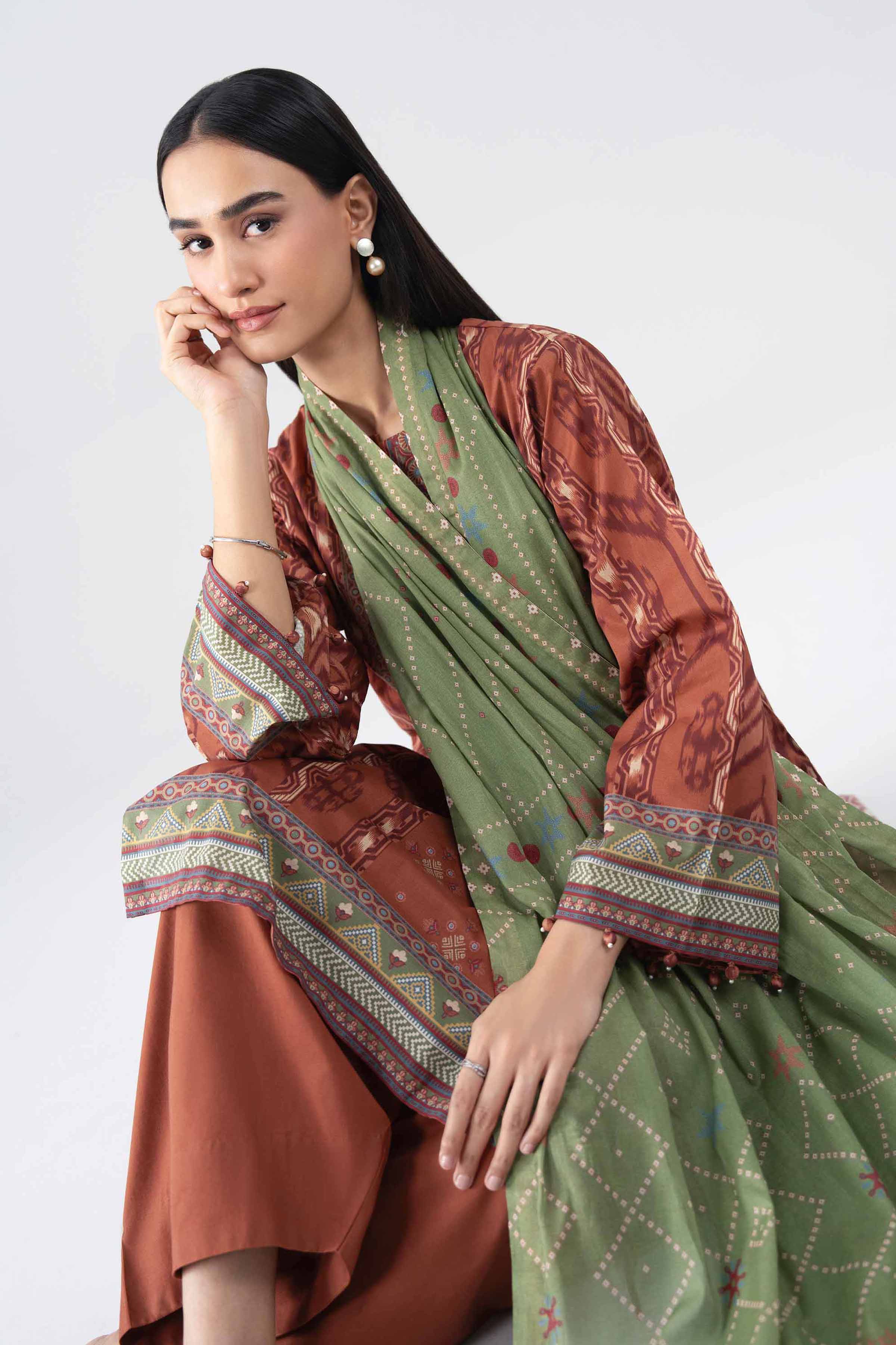 NISHAT UAE 2Pc Printed Unstitched Women Brown Lawn Suit