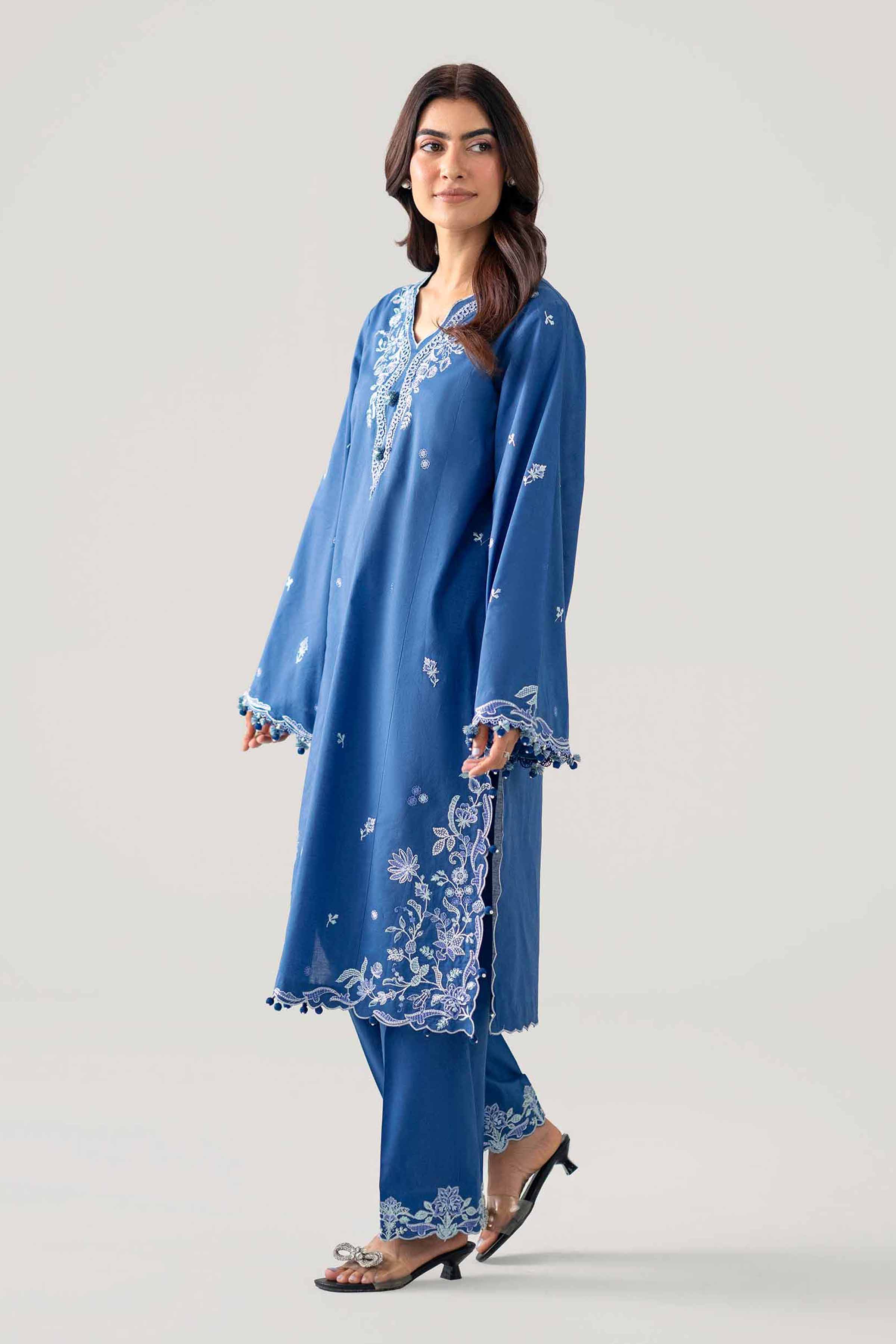 NISHAT UAE 2Pc Embroidered Unstitched Women Blue Lawn Suit