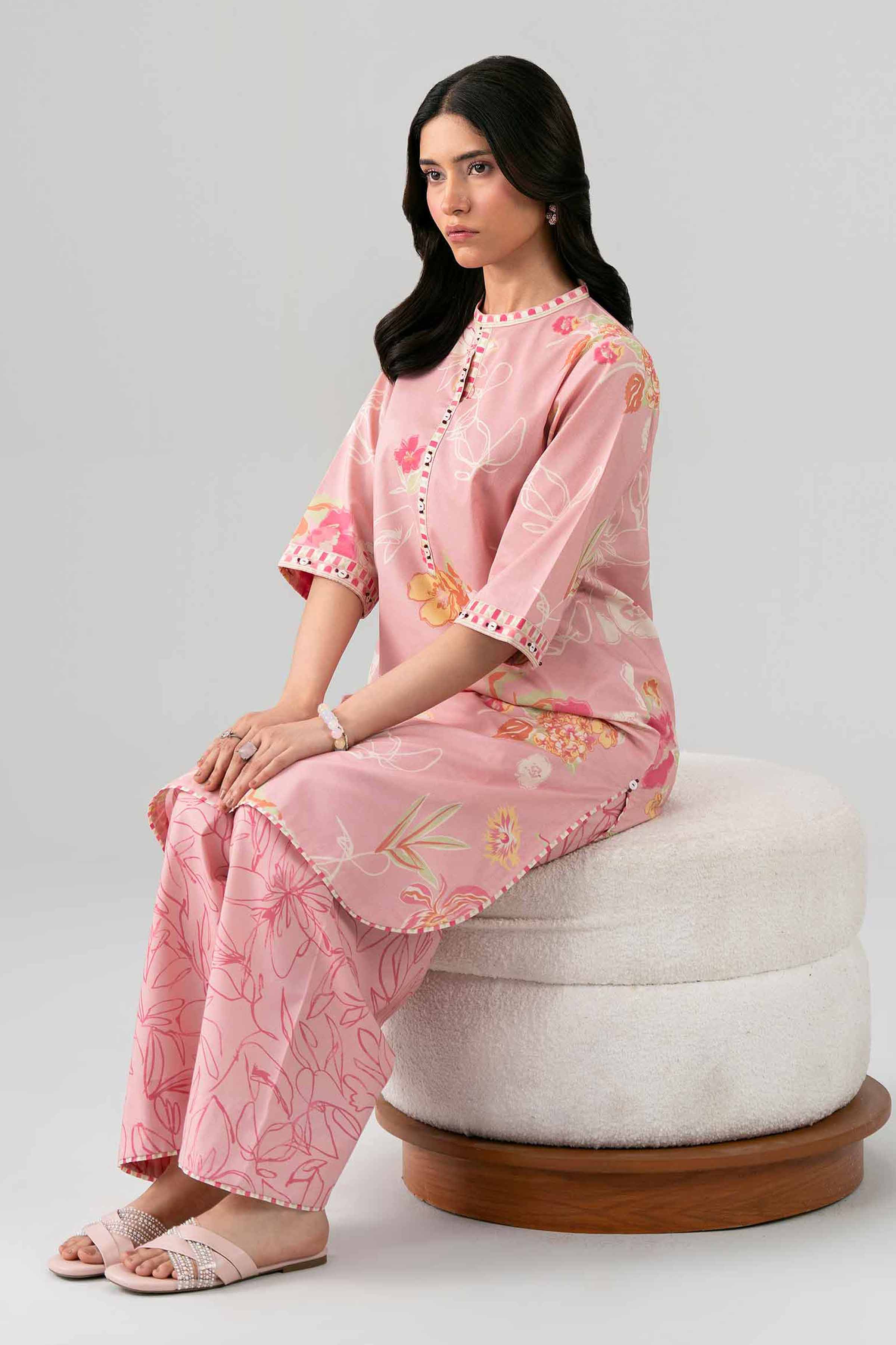 NISHAT UAE 2Pc Printed Unstitched Women Pink Lawn Suit