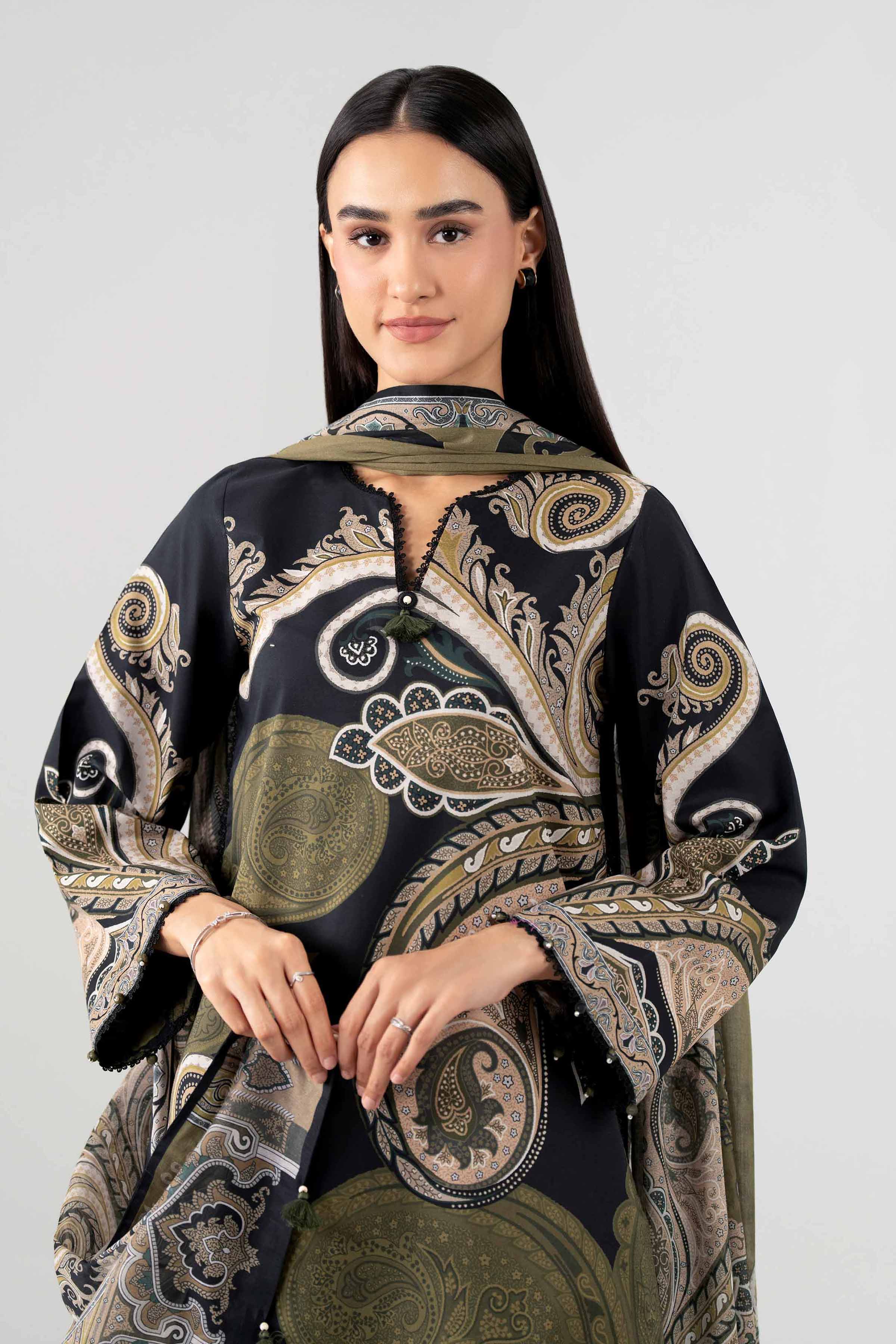 NISHAT UAE 3Pc Printed Unstitched Women Black Lawn Suit