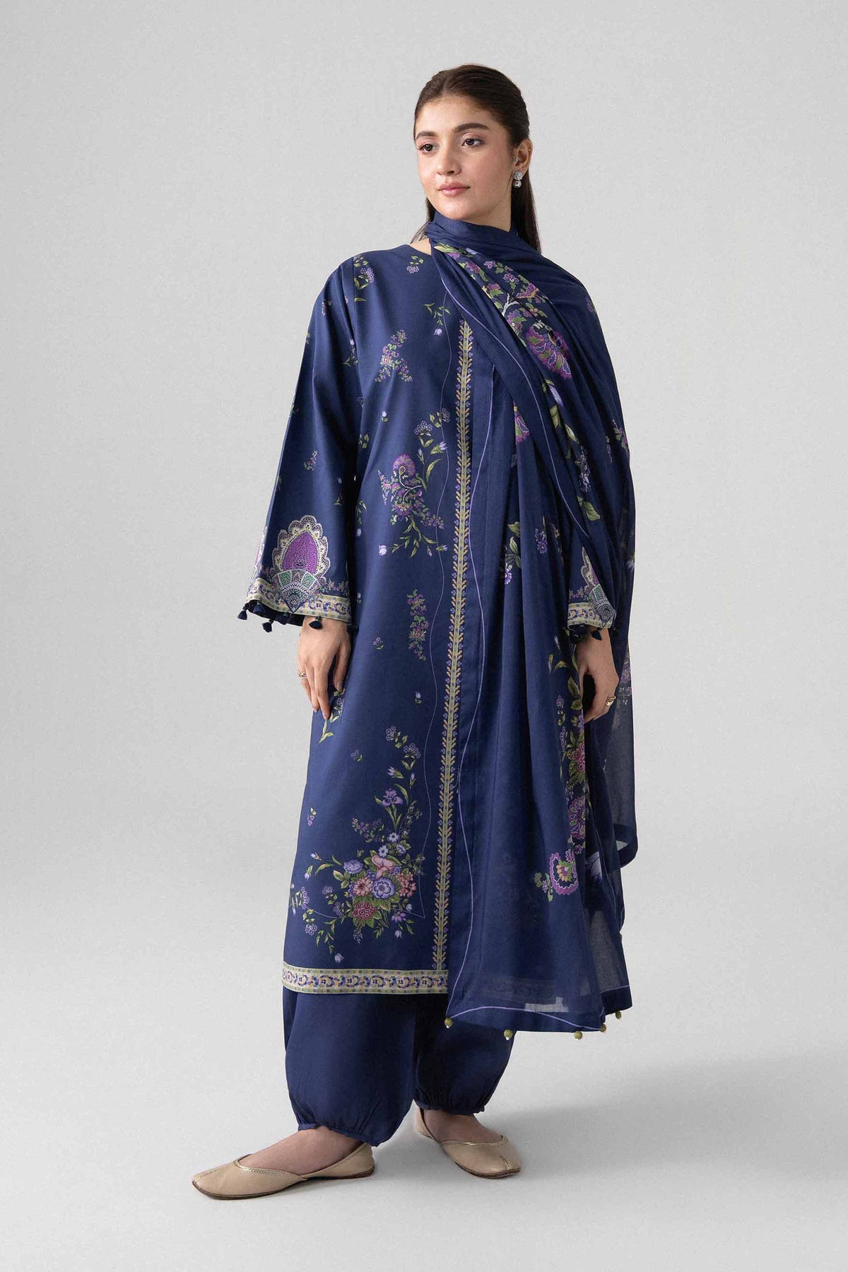 NISHAT UAE 3Pc Printed Unstitched Women Blue Lawn Suit