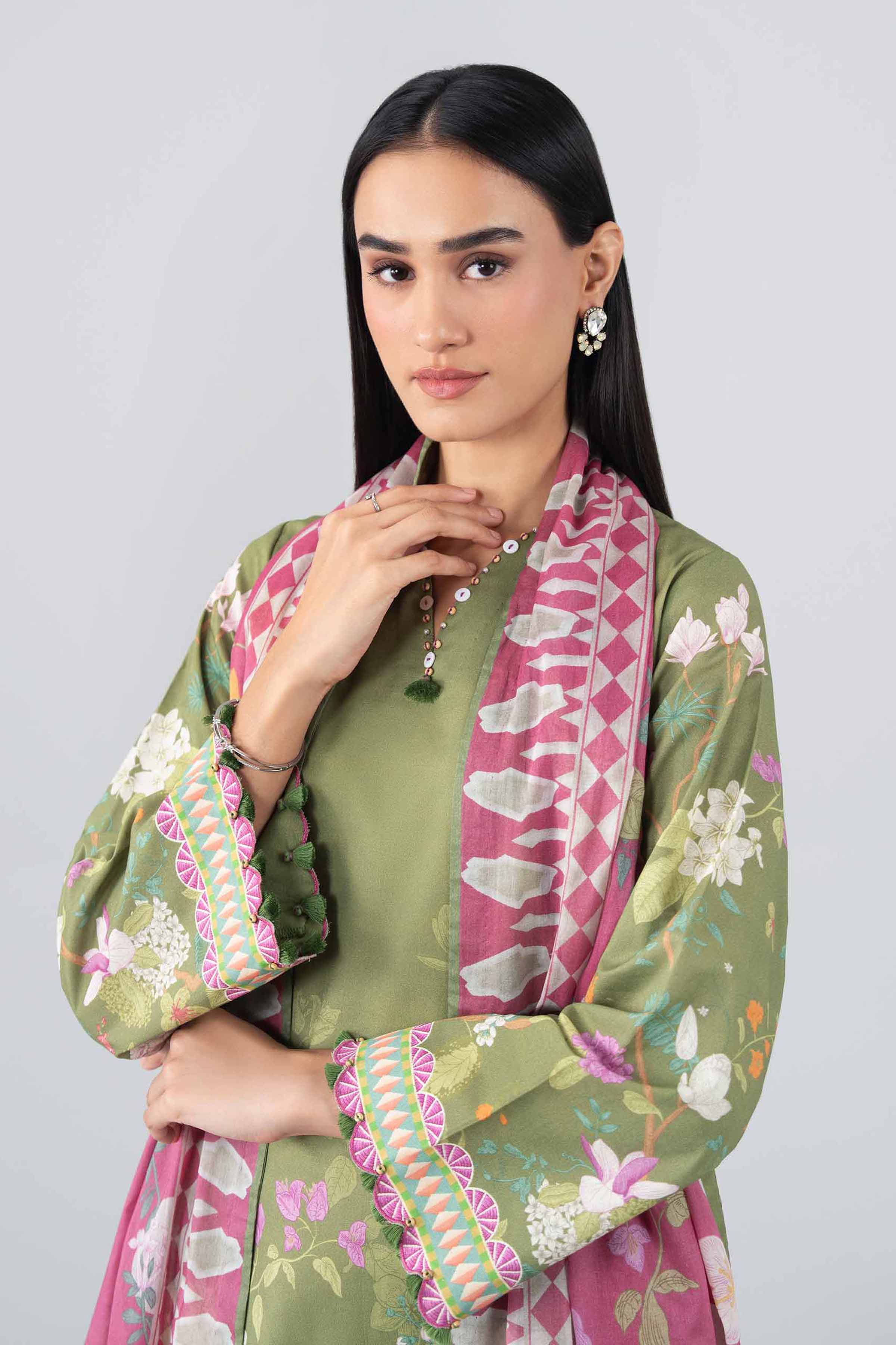 NISHAT UAE 3Pc Printed Unstitched Women Green Lawn Suit
