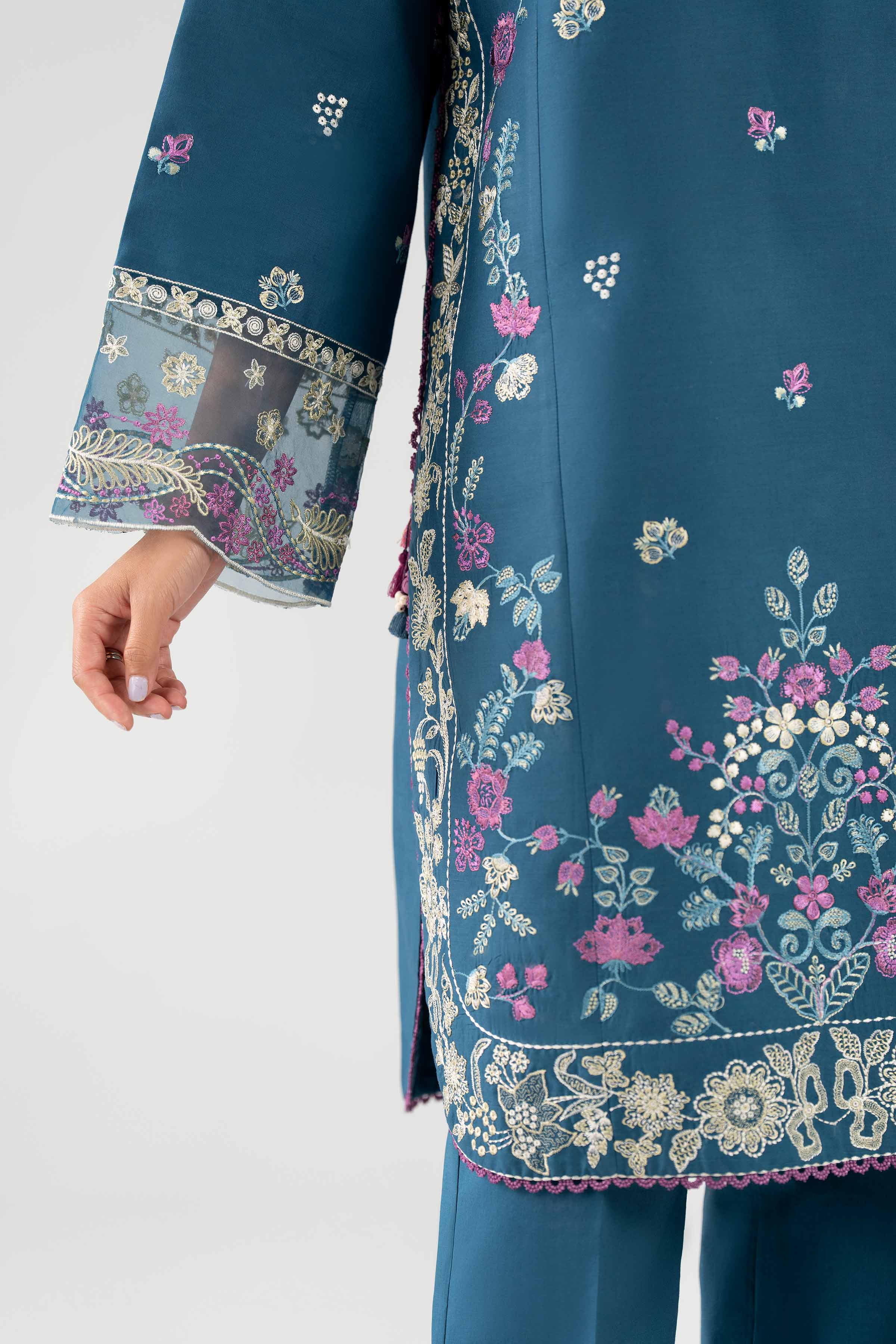 NISHAT UAE 3Pc Embroidered Unstitched Women Blue Lawn Suit