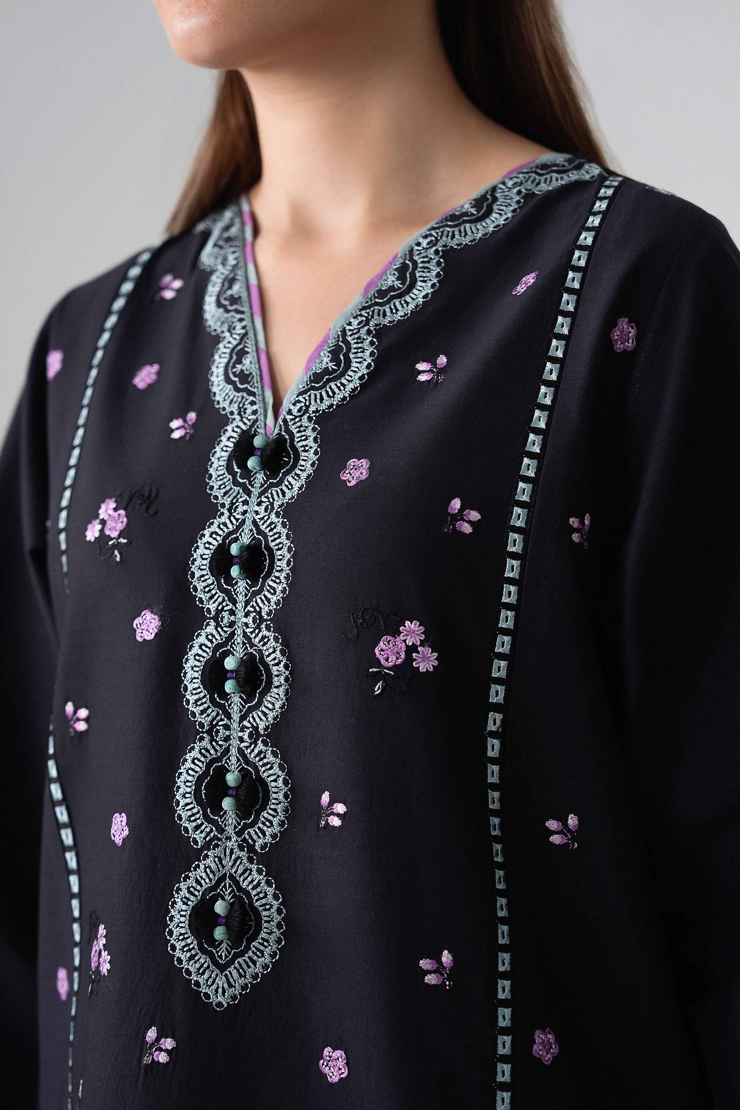 NISHAT UAE 3Pc Embroidered Unstitched Women Black Lawn Suit