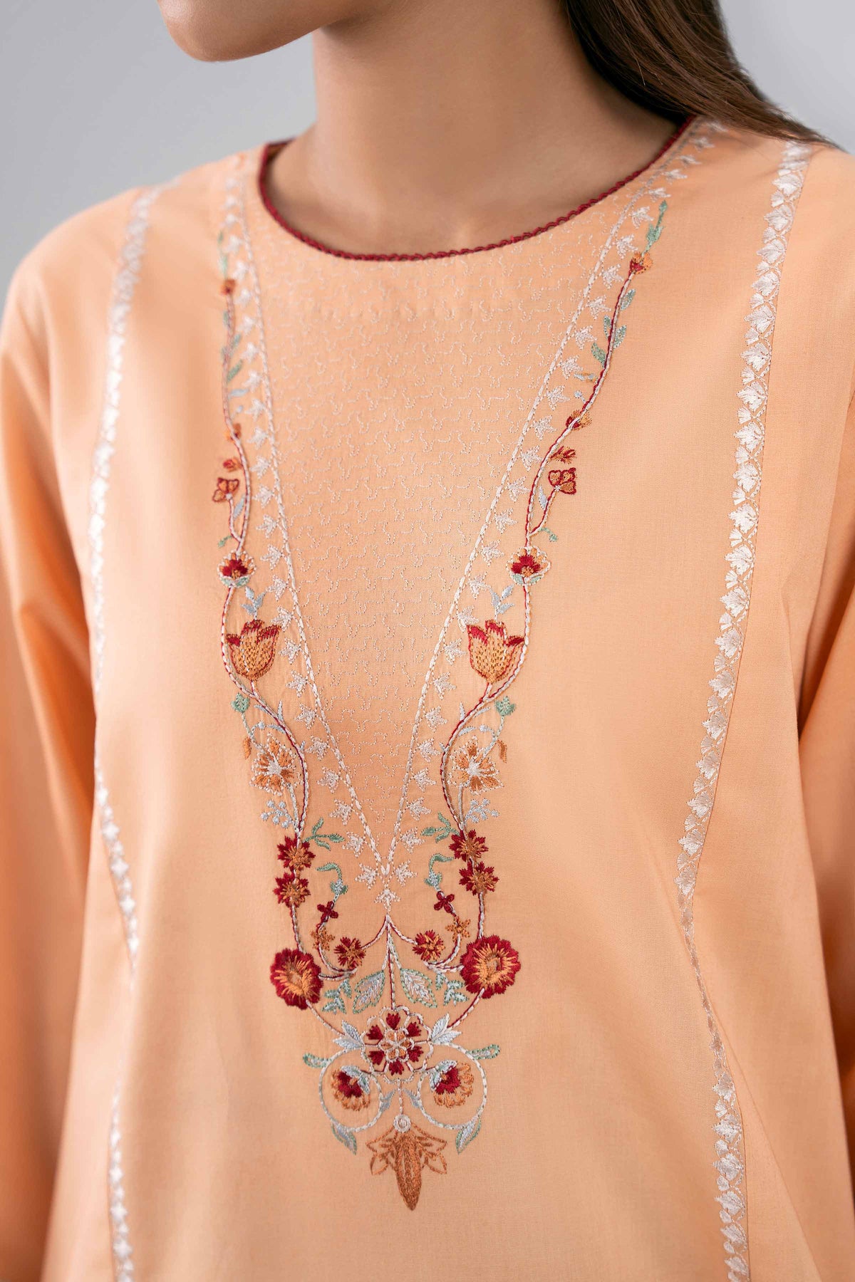 NISHAT UAE 3Pc Embroidered Unstitched Women Orange Lawn Suit