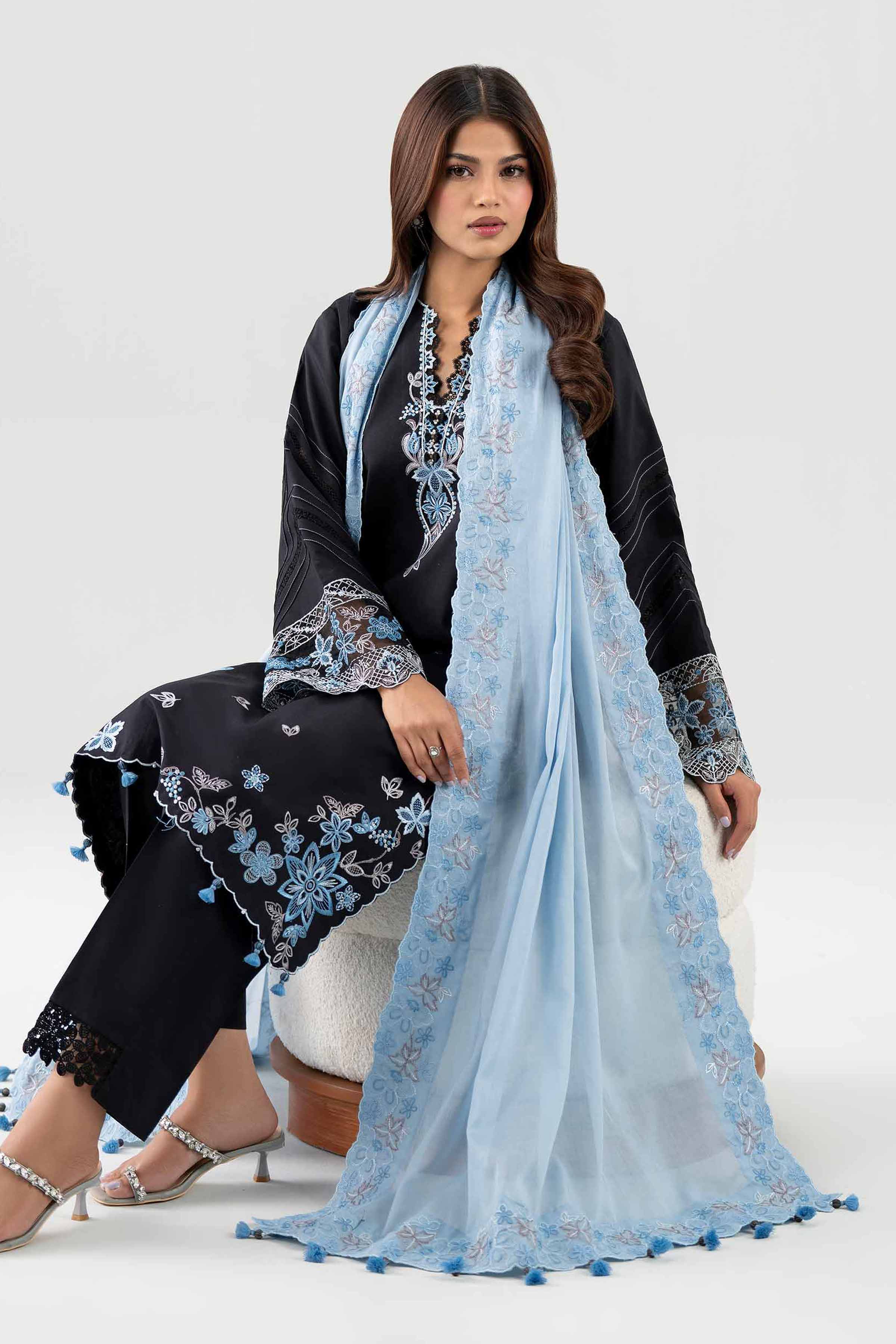 NISHAT UAE 3Pc Embroidered Unstitched Women Black Lawn Suit