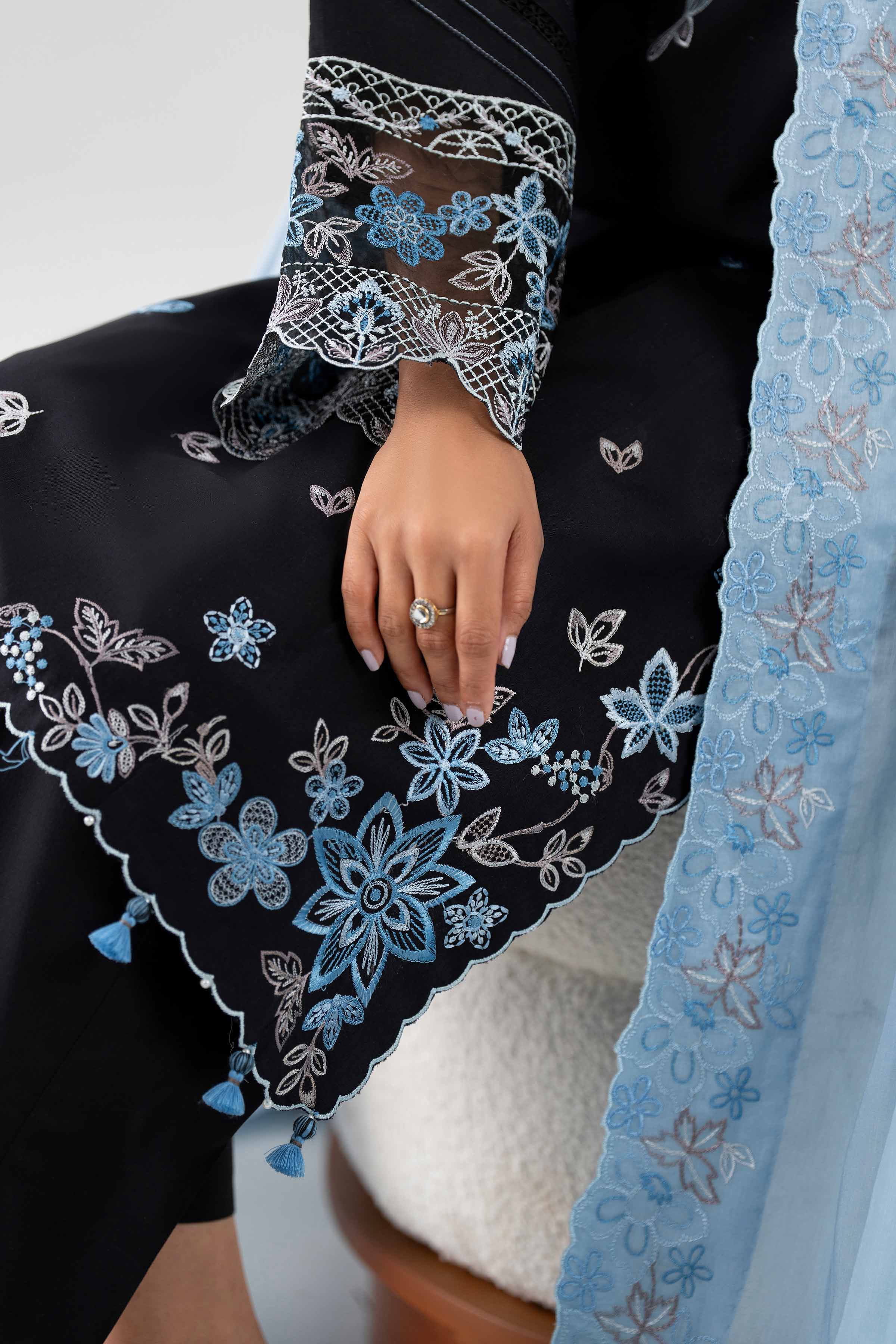 NISHAT UAE 3Pc Embroidered Unstitched Women Black Lawn Suit