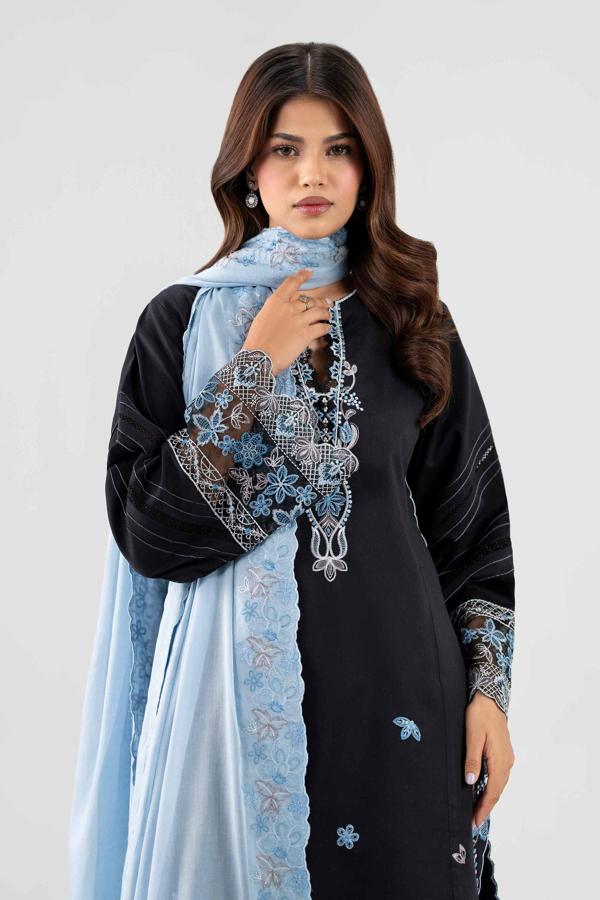 NISHAT UAE 3Pc Embroidered Unstitched Women Black Lawn Suit