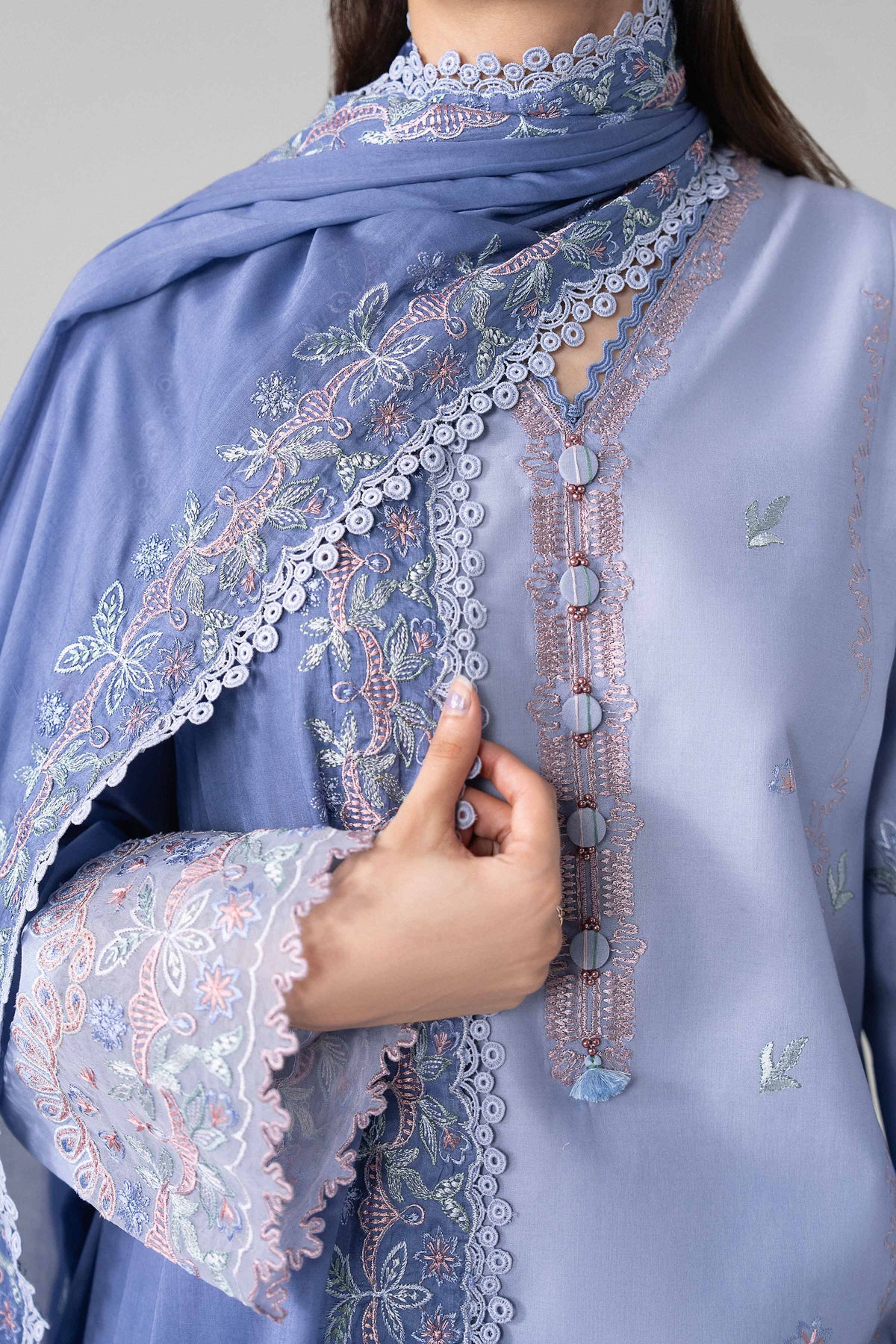 NISHAT UAE 3Pc Embroidered Unstitched Women Blue Lawn Suit