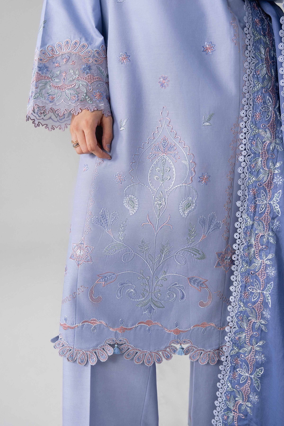 NISHAT UAE 3Pc Embroidered Unstitched Women Blue Lawn Suit