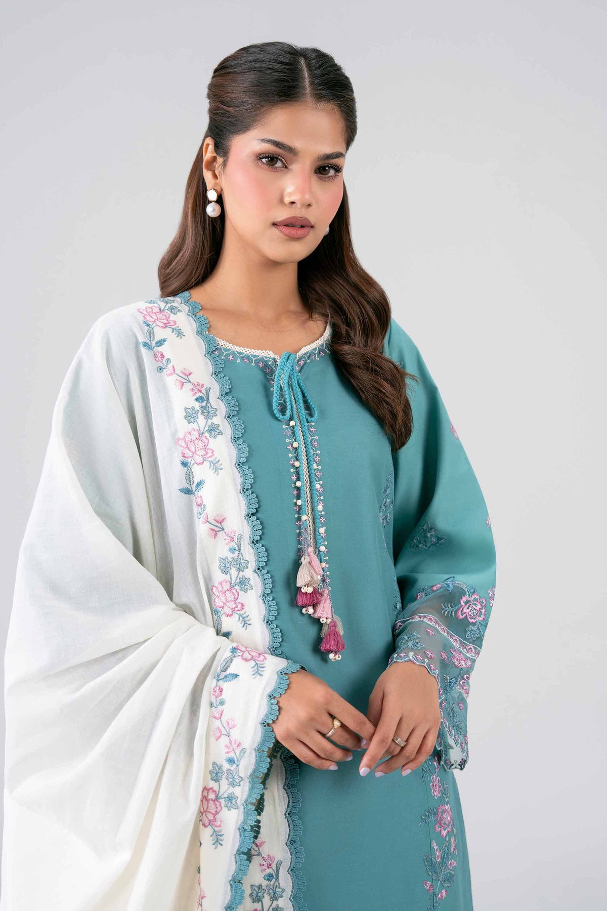 NISHAT UAE 3Pc Embroidered Unstitched Women Green Lawn Suit