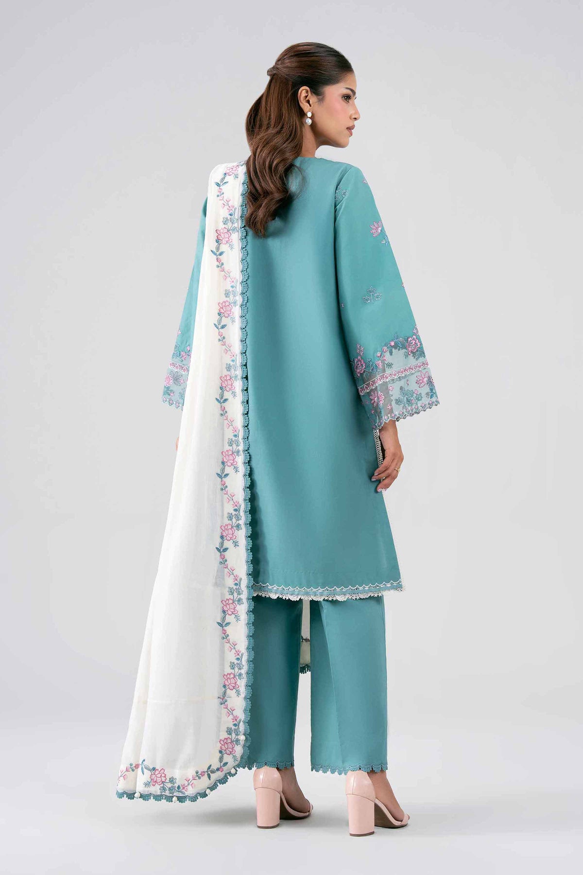 NISHAT UAE 3Pc Embroidered Unstitched Women Green Lawn Suit
