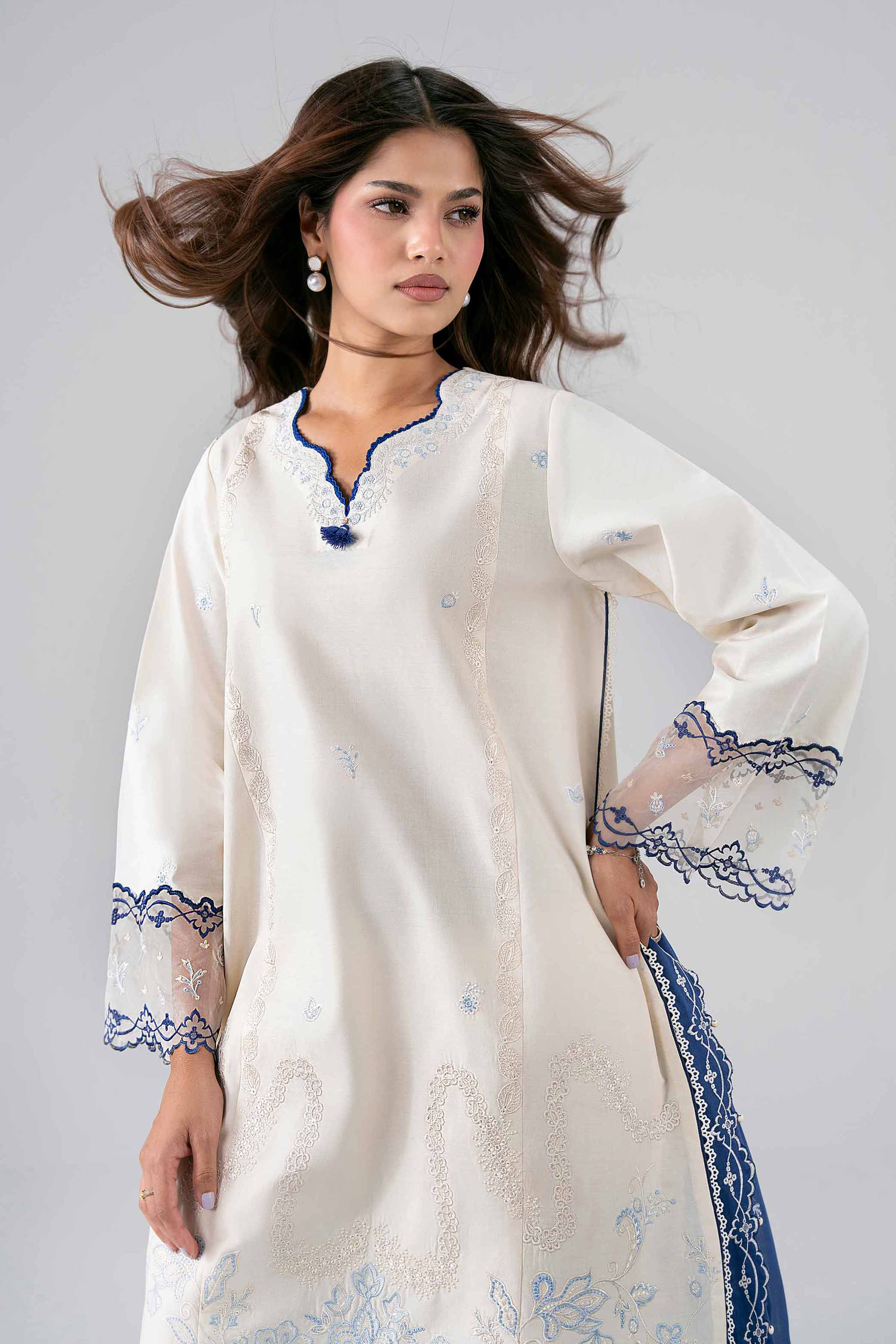 NISHAT UAE 3Pc Embroidered Unstitched Women Off White Lawn Suit