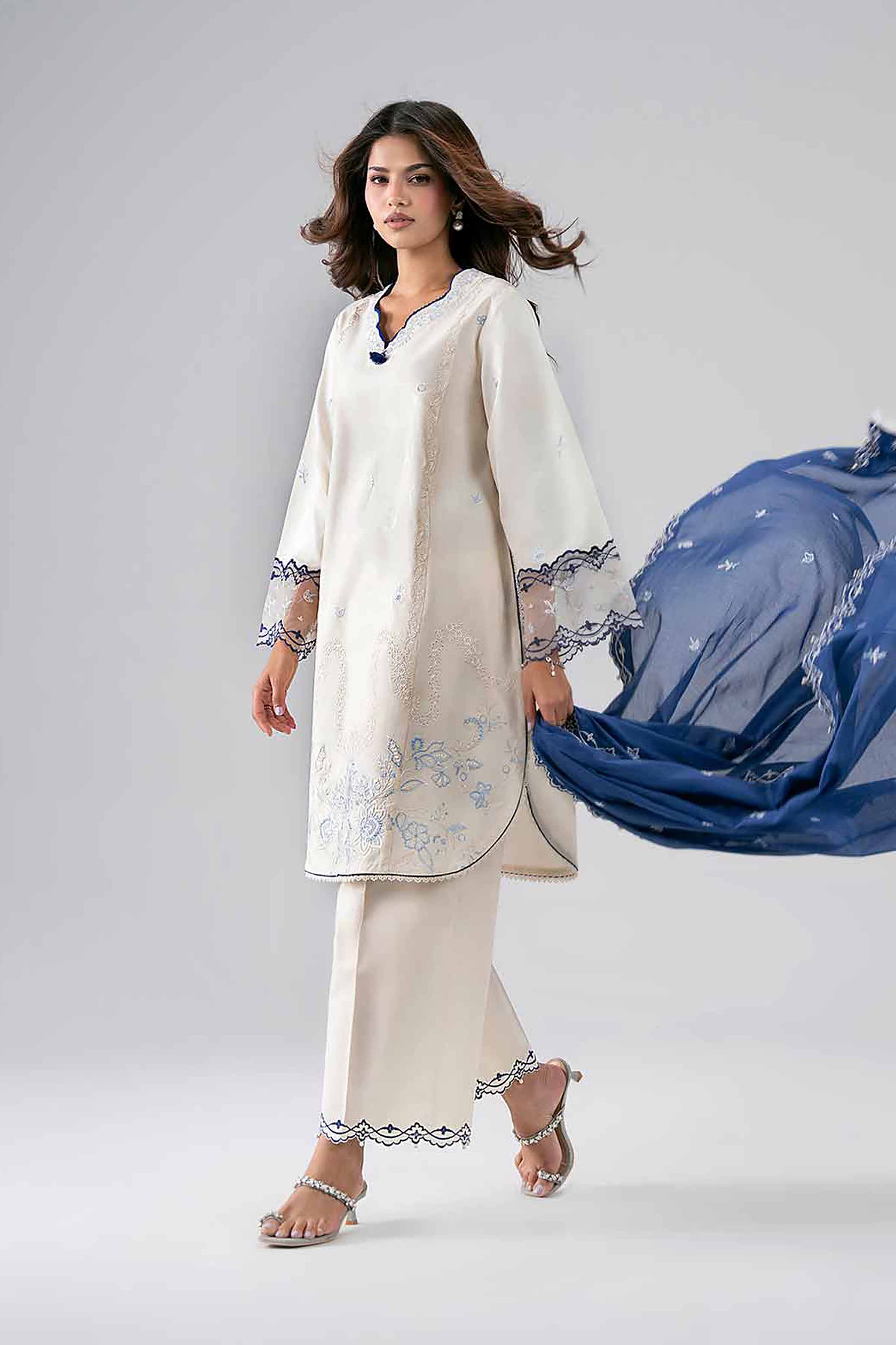 NISHAT UAE 3Pc Embroidered Unstitched Women Off White Lawn Suit