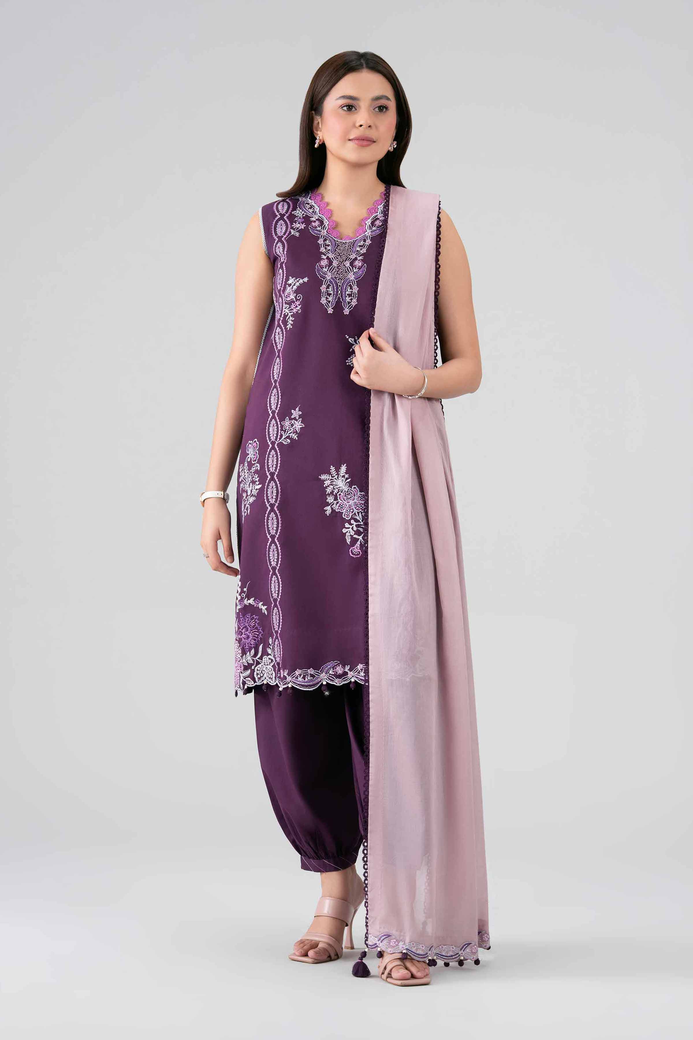 NISHAT UAE 3Pc Embroidered Unstitched Women Purple Lawn Suit