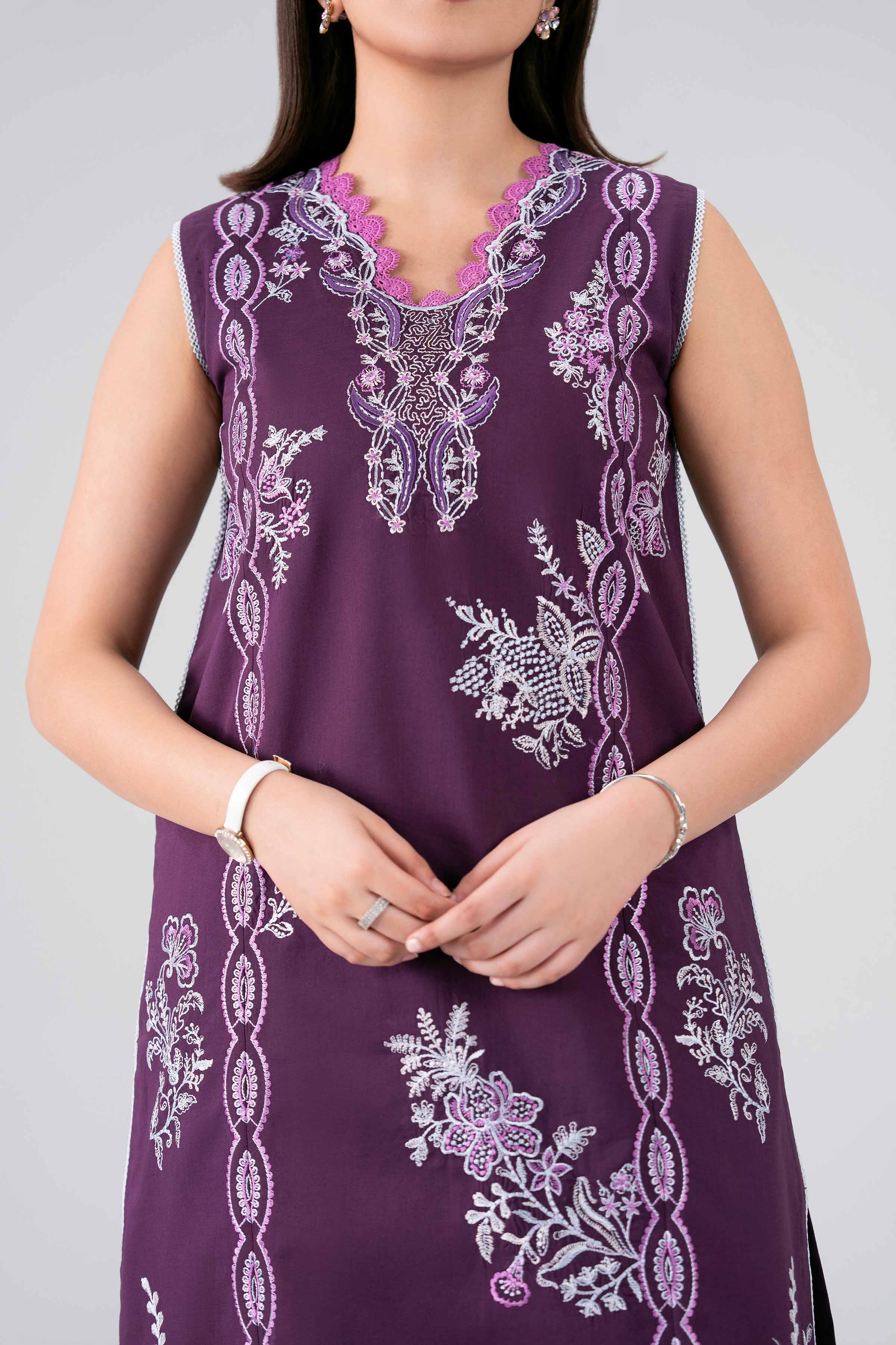 NISHAT UAE 3Pc Embroidered Unstitched Women Purple Lawn Suit