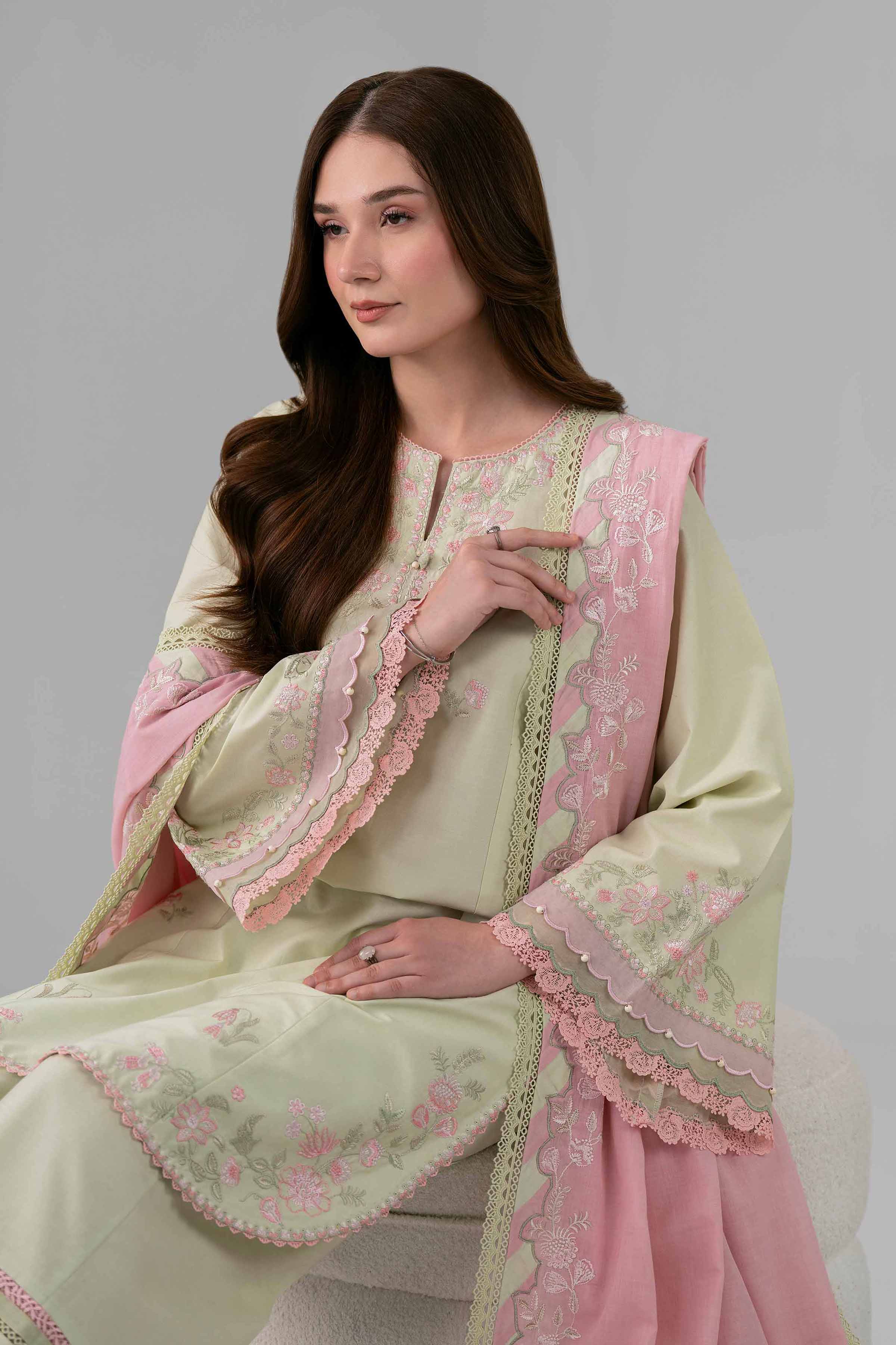 NISHAT UAE 3Pc Embroidered Unstitched Women Beige Lawn Suit