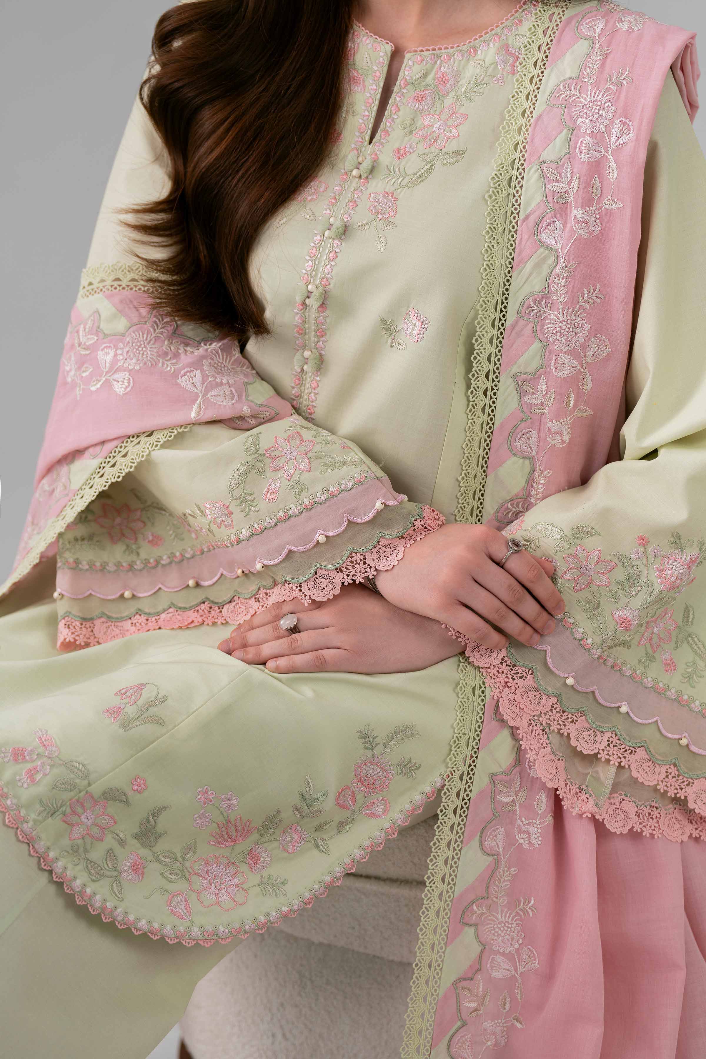 NISHAT UAE 3Pc Embroidered Unstitched Women Beige Lawn Suit