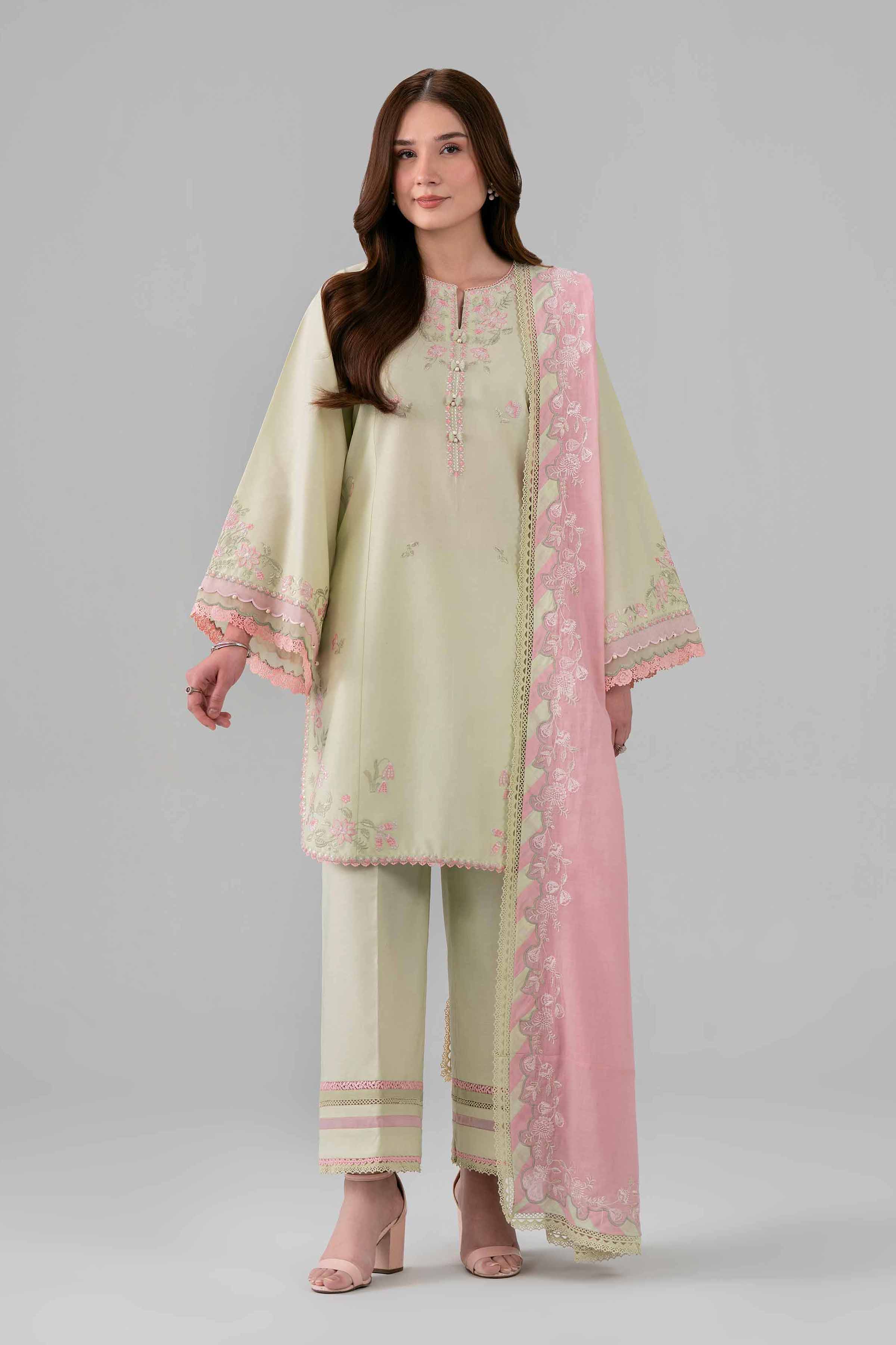 NISHAT UAE 3Pc Embroidered Unstitched Women Beige Lawn Suit