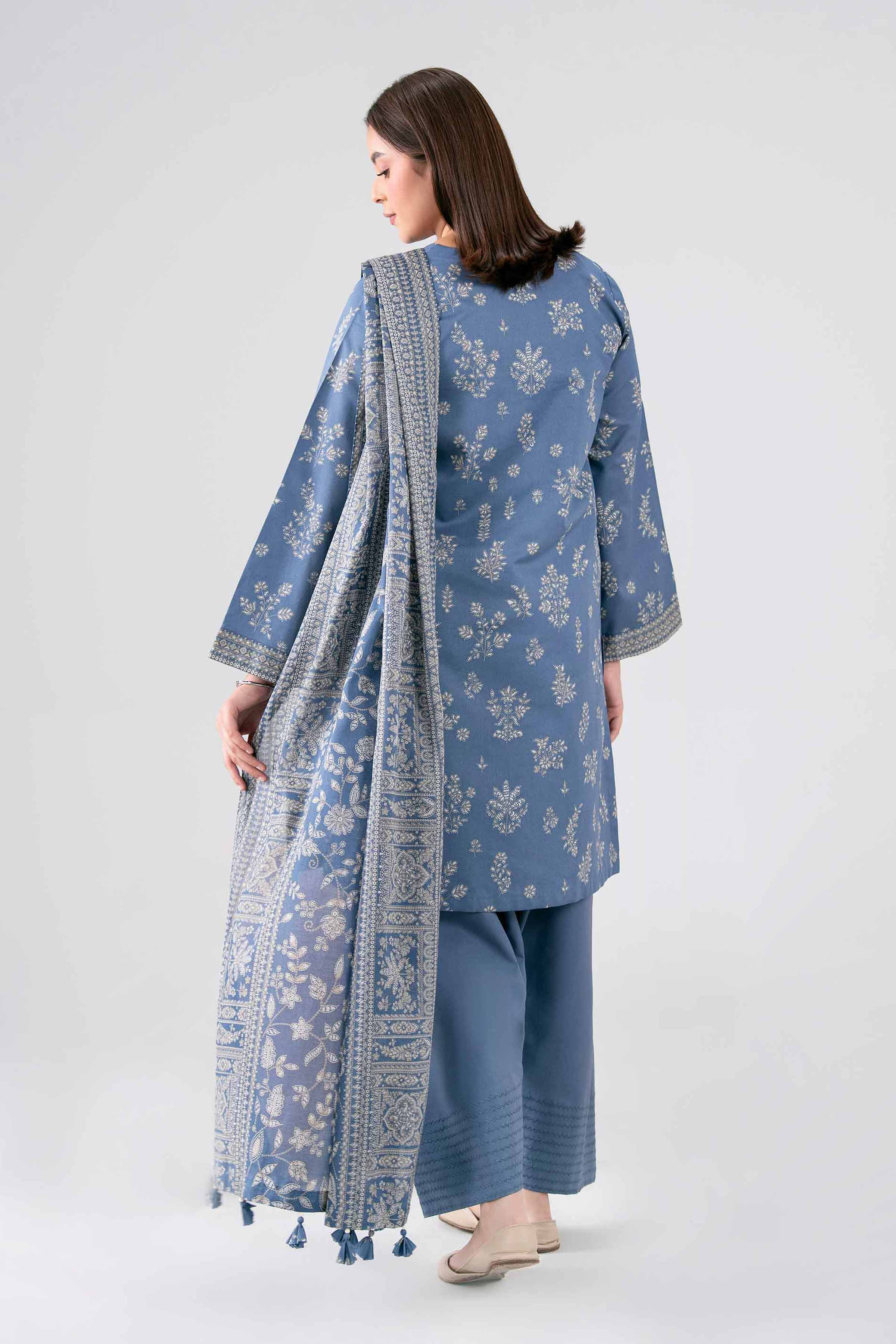 NISHAT UAE 3Pc Printed Unstitched Women Blue Lawn Suit