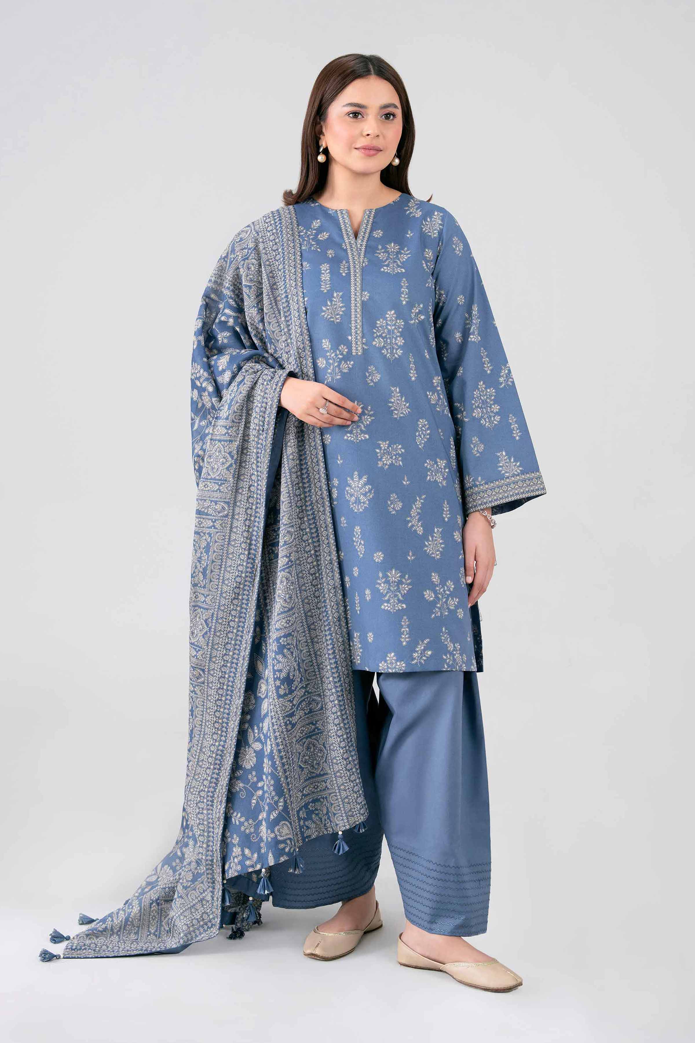 NISHAT UAE 3Pc Printed Unstitched Women Blue Lawn Suit