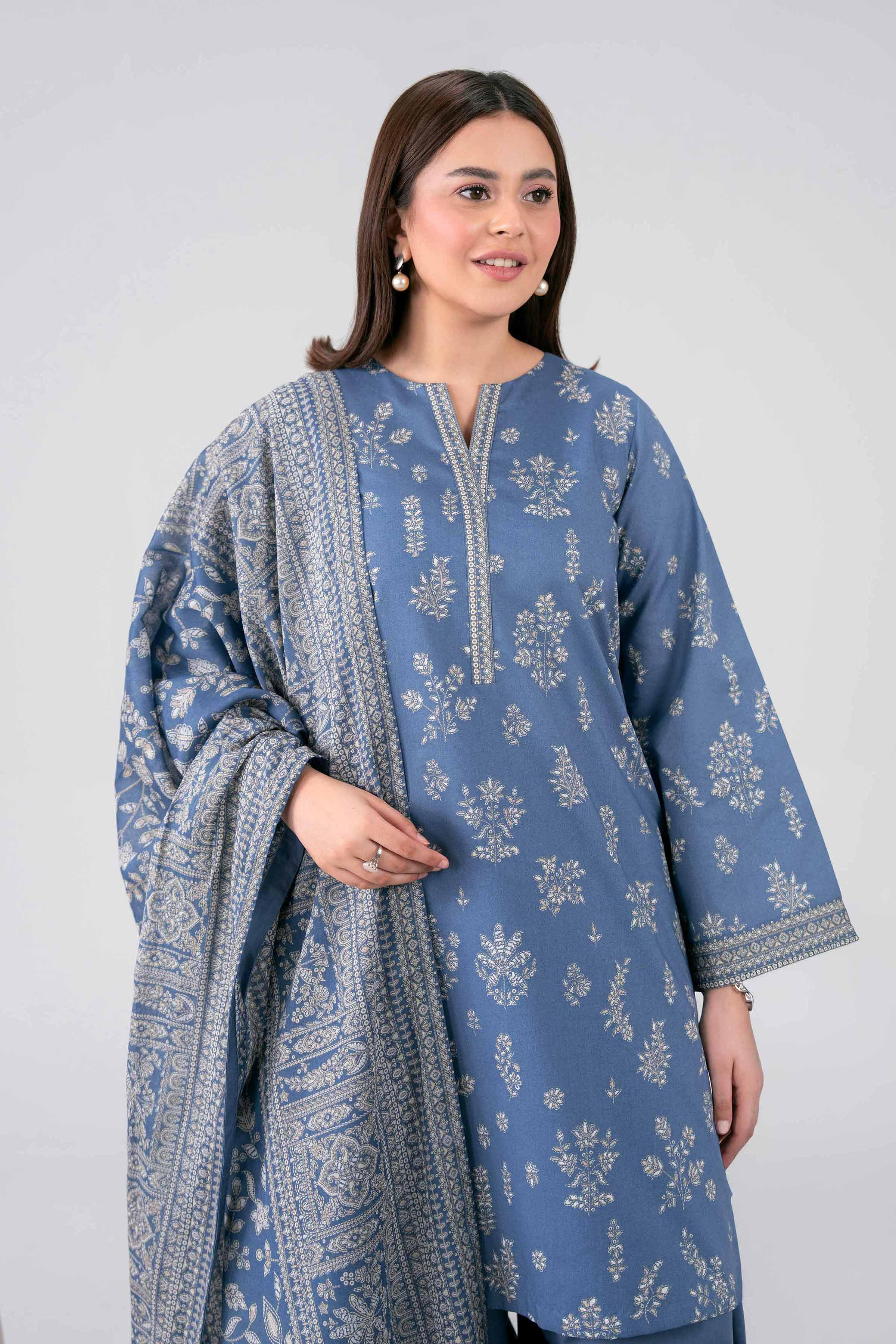 NISHAT UAE 3Pc Printed Unstitched Women Blue Lawn Suit