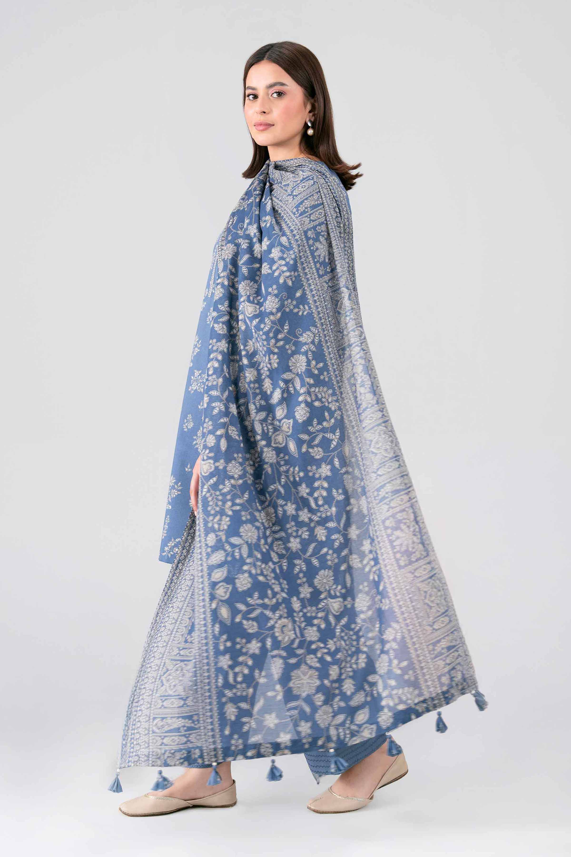 NISHAT UAE 3Pc Printed Unstitched Women Blue Lawn Suit