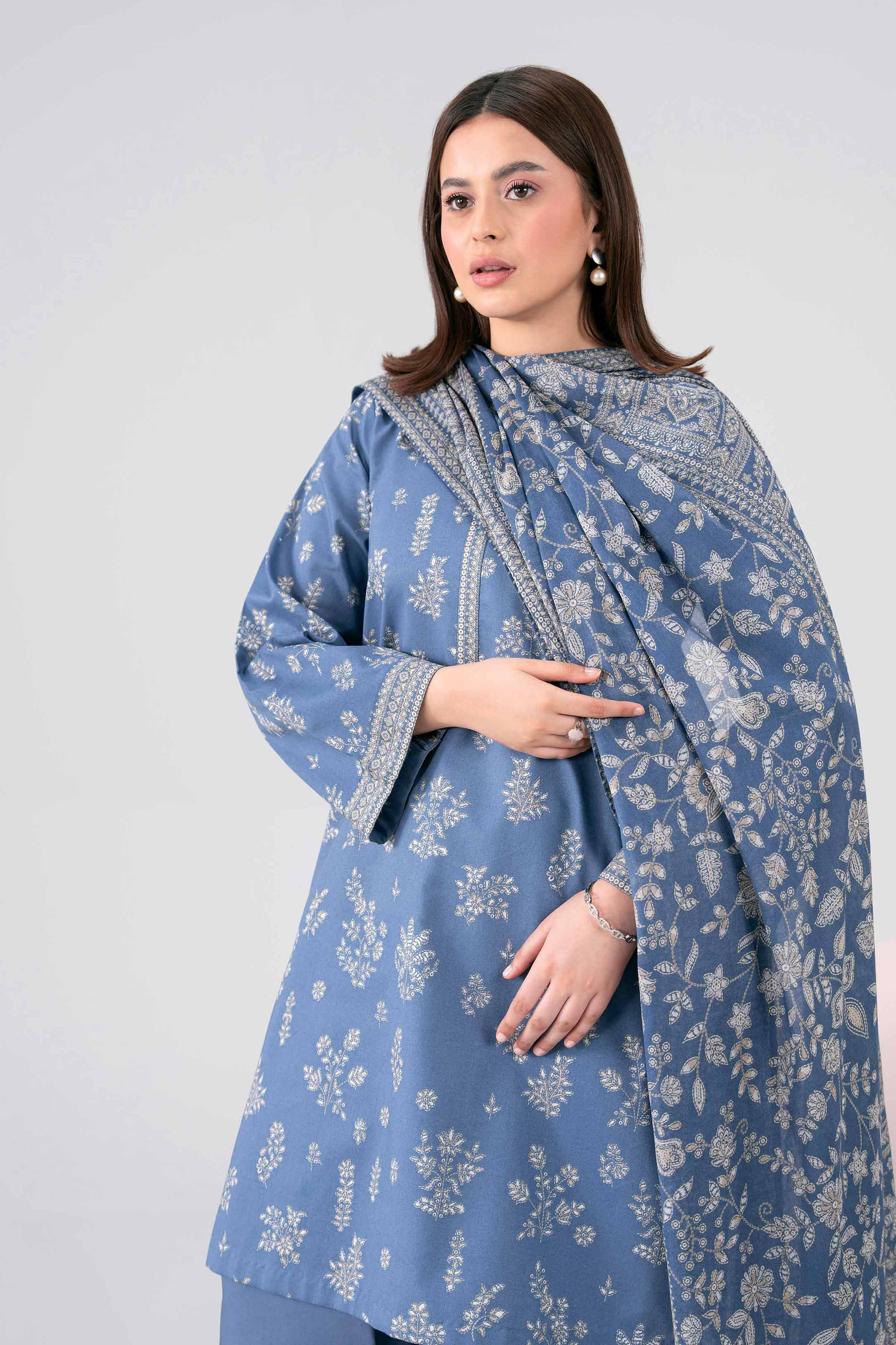 NISHAT UAE 3Pc Printed Unstitched Women Blue Lawn Suit