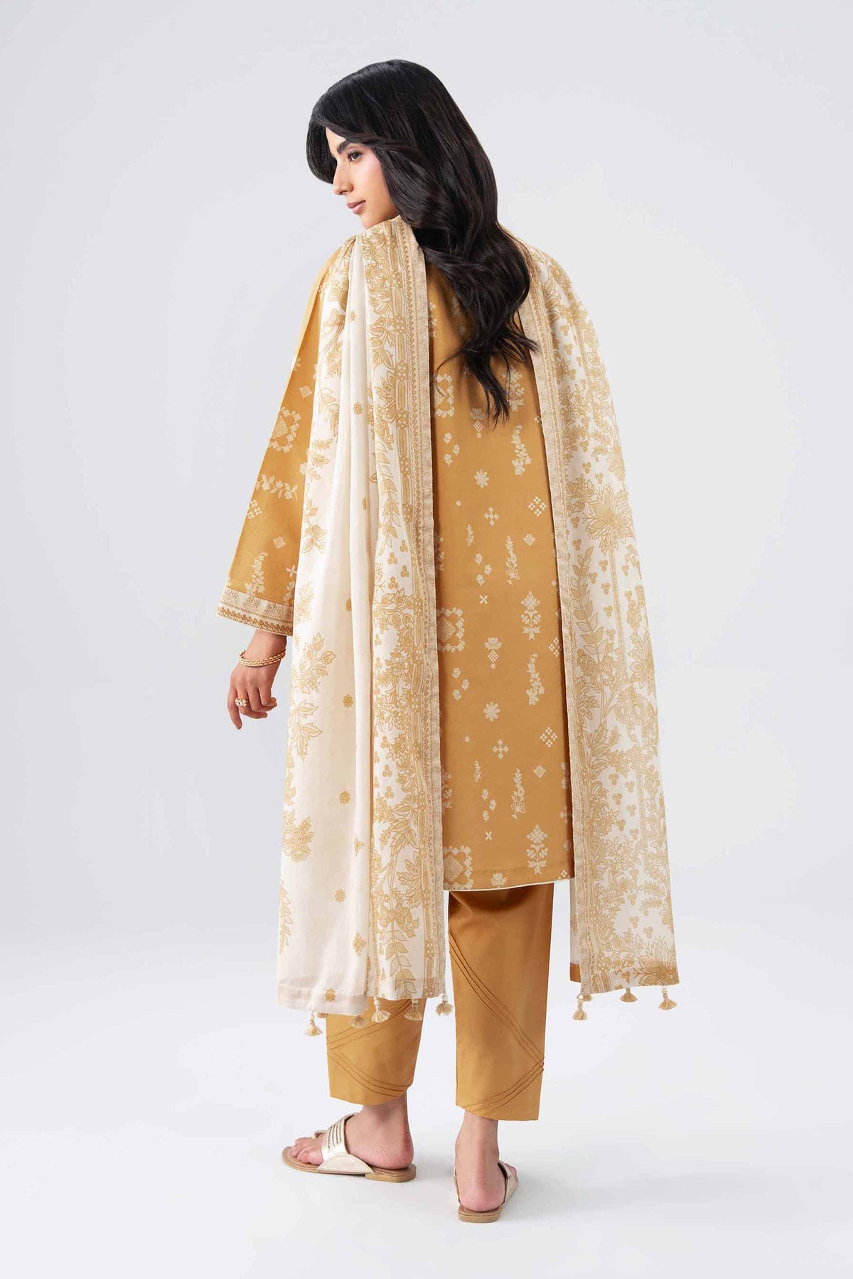 NISHAT UAE 3Pc Printed Unstitched Women Yellow Lawn Suit