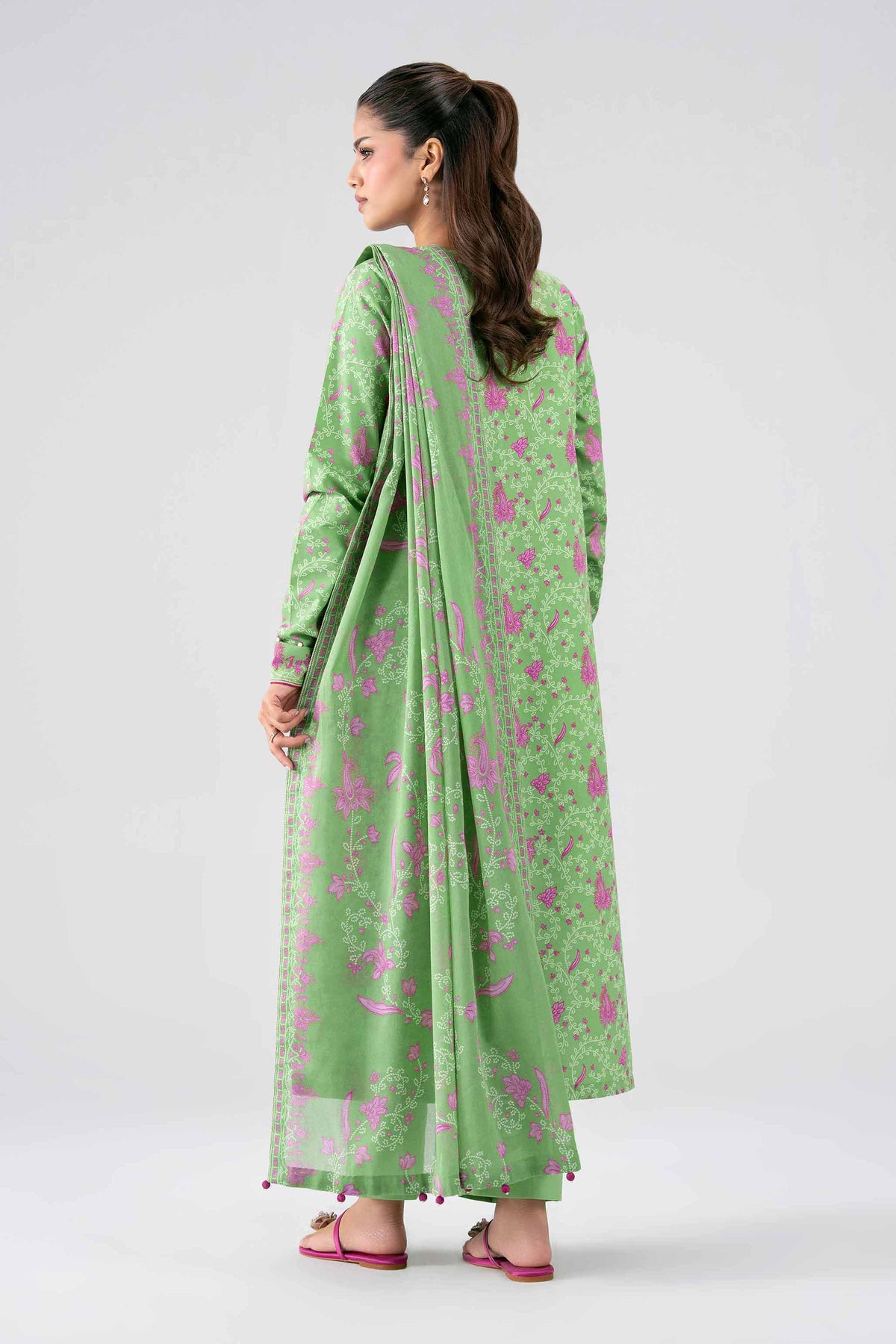 NISHAT UAE 3Pc Printed Unstitched Women Green Lawn Suit