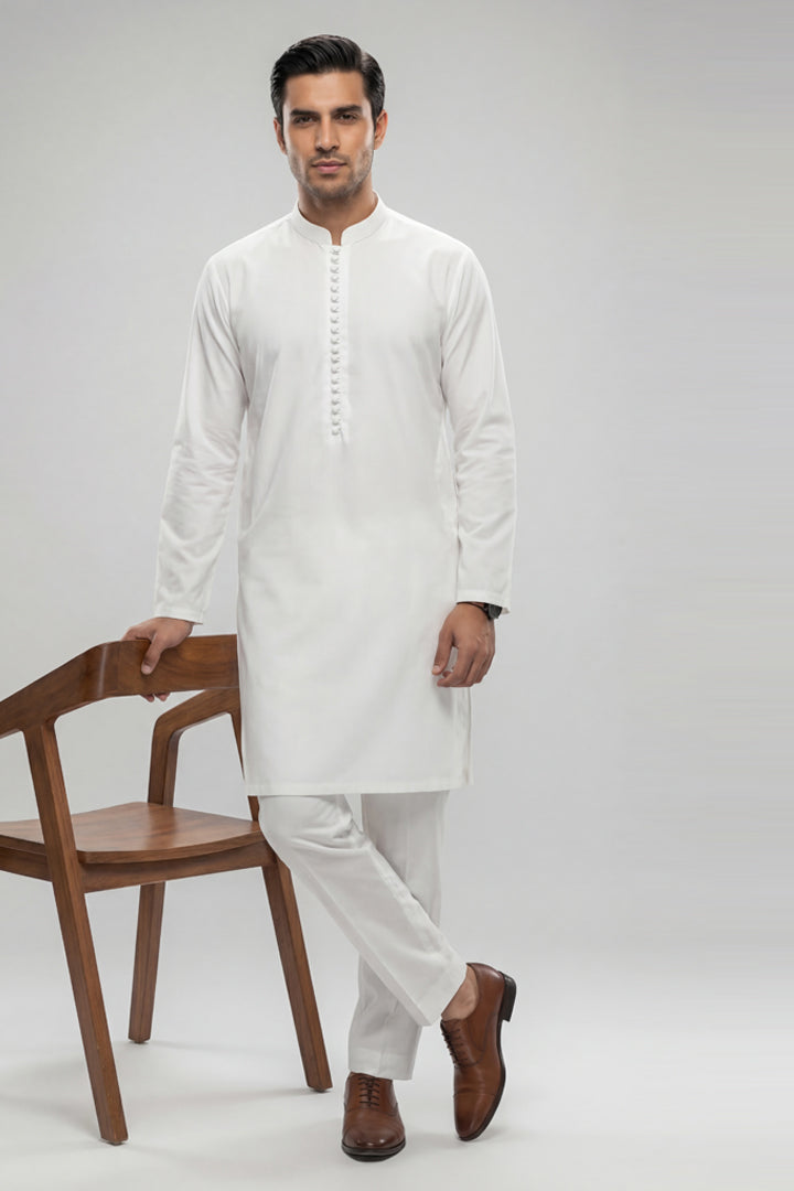 2 Piece - Naqsh Suit - 42608006 White Palm 2PC Non-Embroidered
