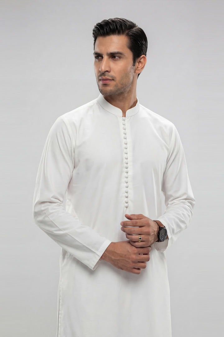 2 Piece - Naqsh Suit - 42608006 White Palm 2PC Non-Embroidered
