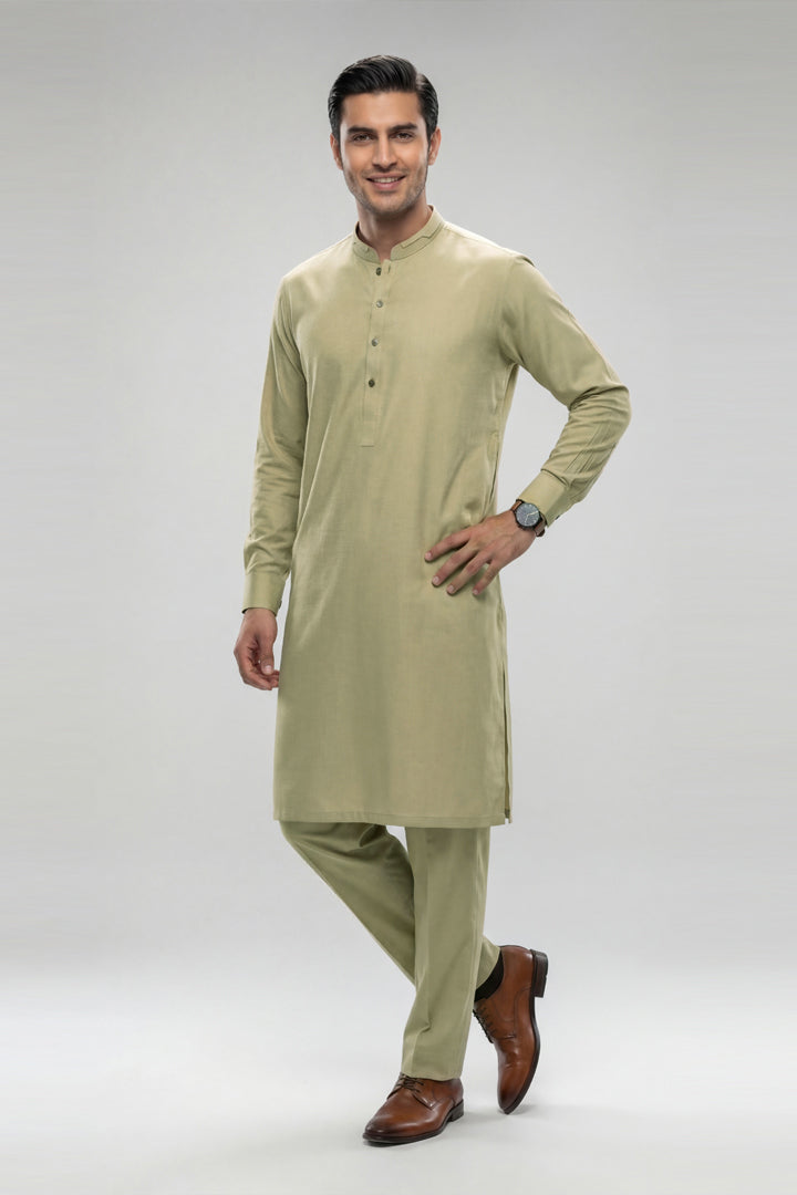 2 Piece - Naqsh Suit - 42608011 Moss Green Alstonia 2PC Non-Embroidered