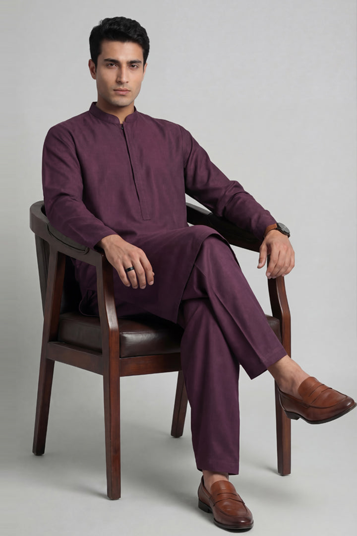 2 Piece - Naqsh Suit - 42608018 Purple Alstonia 2PC Non-Embroidered