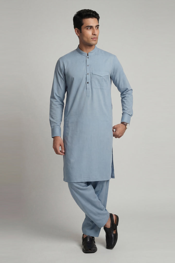 2 Piece - Naqsh Suit - 42608026 Blue Willow & Pine 2PC Non-Embroidered